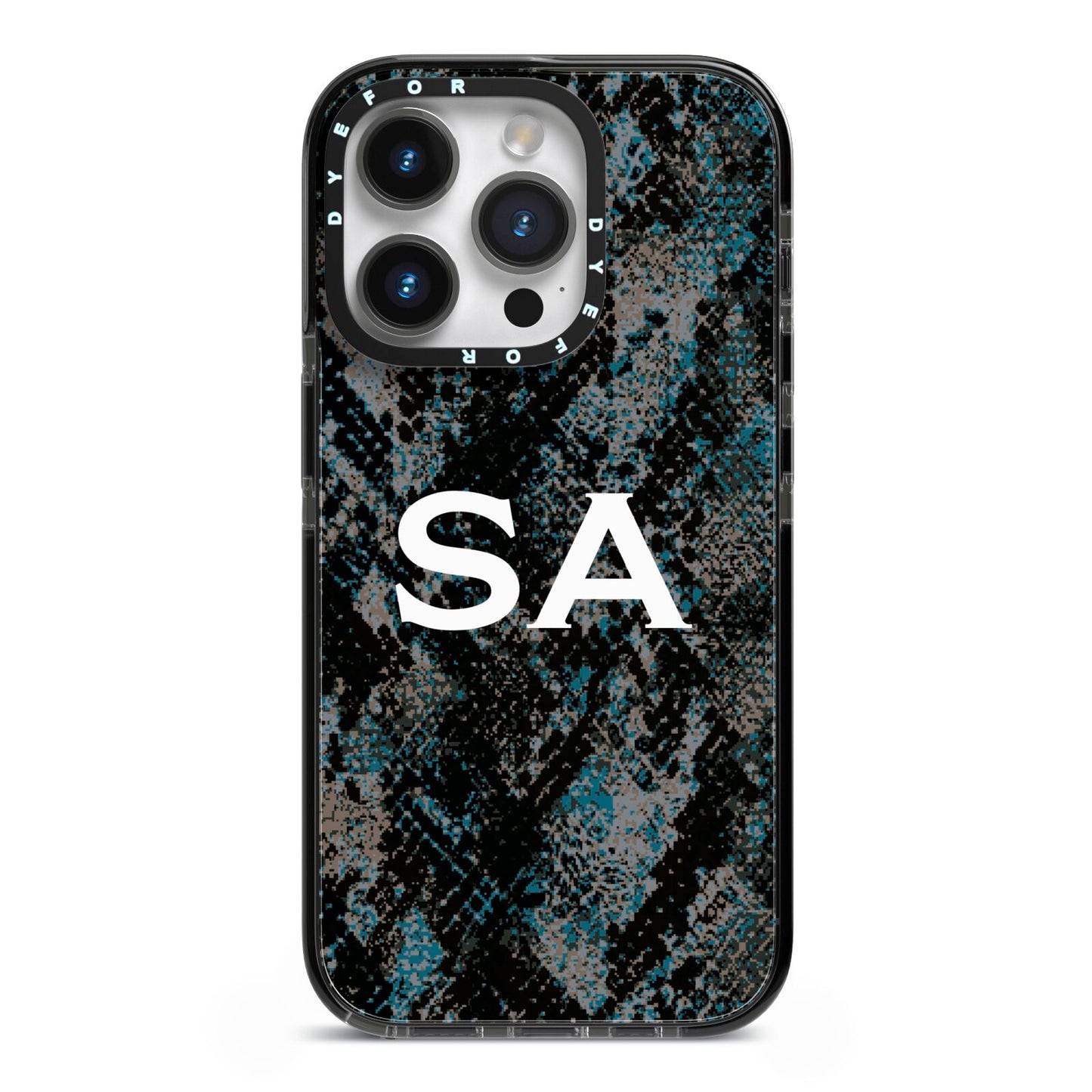 Personalised Snakeskin Effect iPhone 14 Pro Black Impact Case on Silver phone