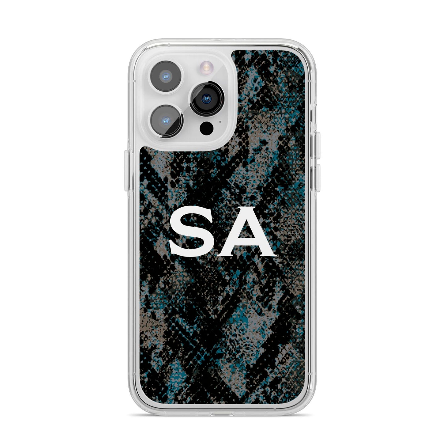 Personalised Snakeskin Effect iPhone 14 Pro Max Clear Tough Case Silver