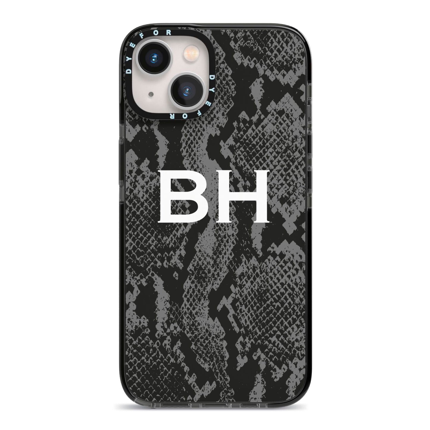 Personalised Snakeskin iPhone 13 Black Impact Case on Silver phone