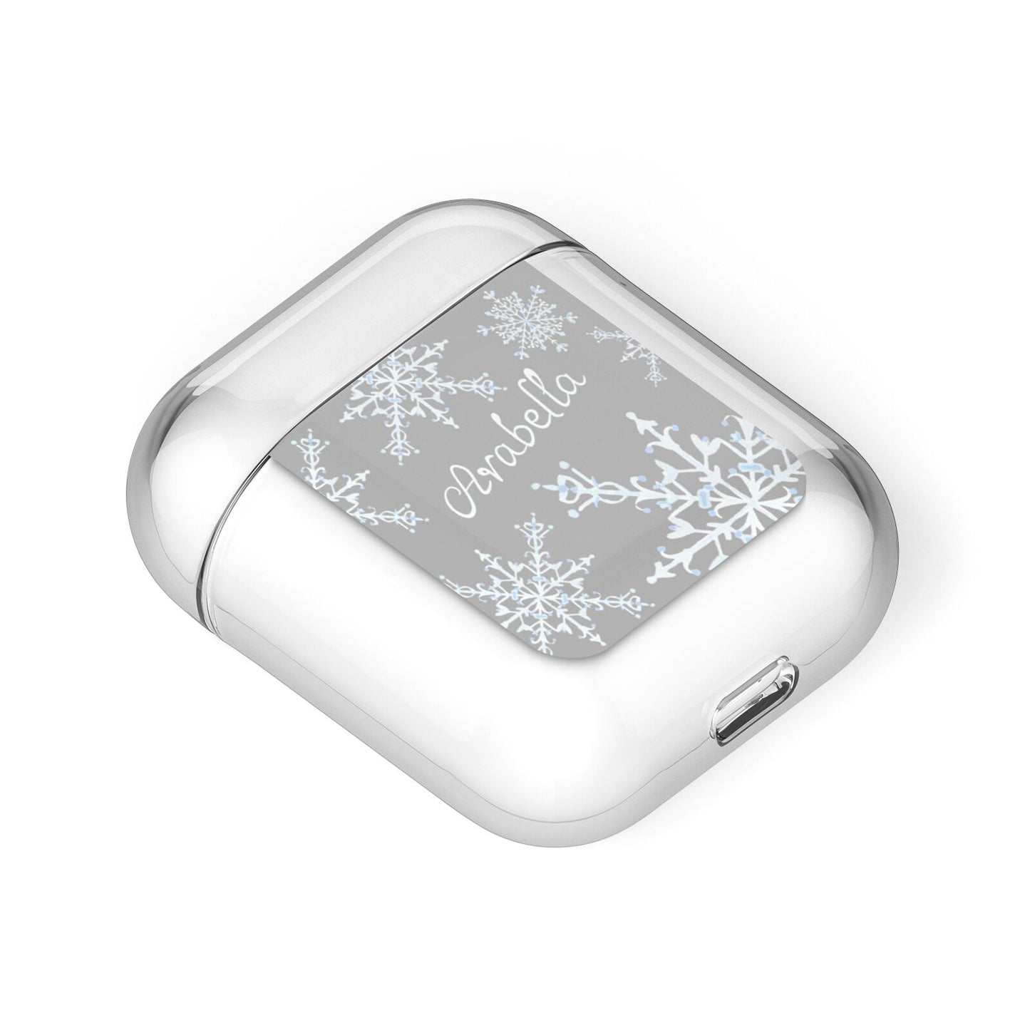 Personalised Snowflake AirPods Case Laid Flat