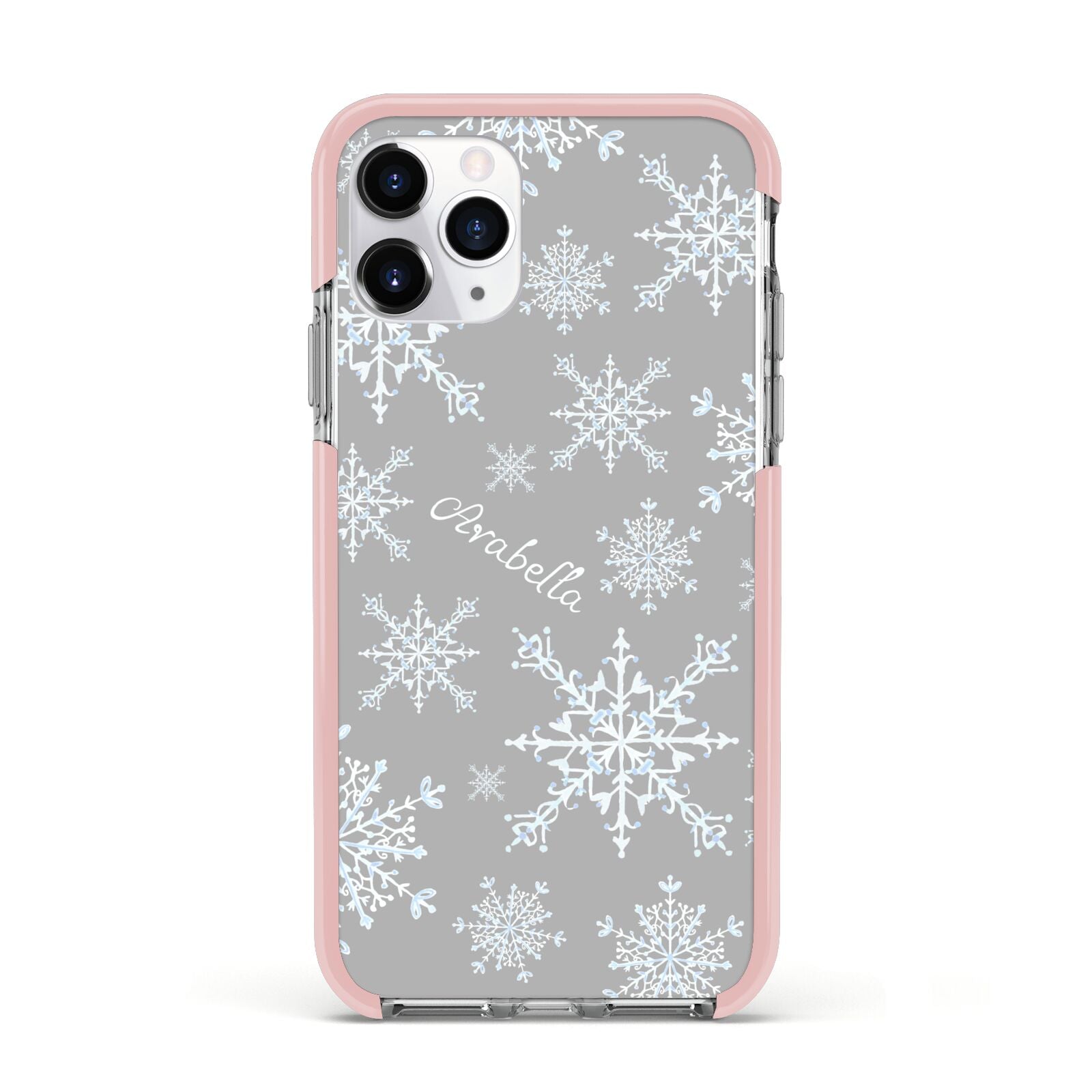 Personalised Snowflake Apple iPhone 11 Pro in Silver with Pink Impact Case