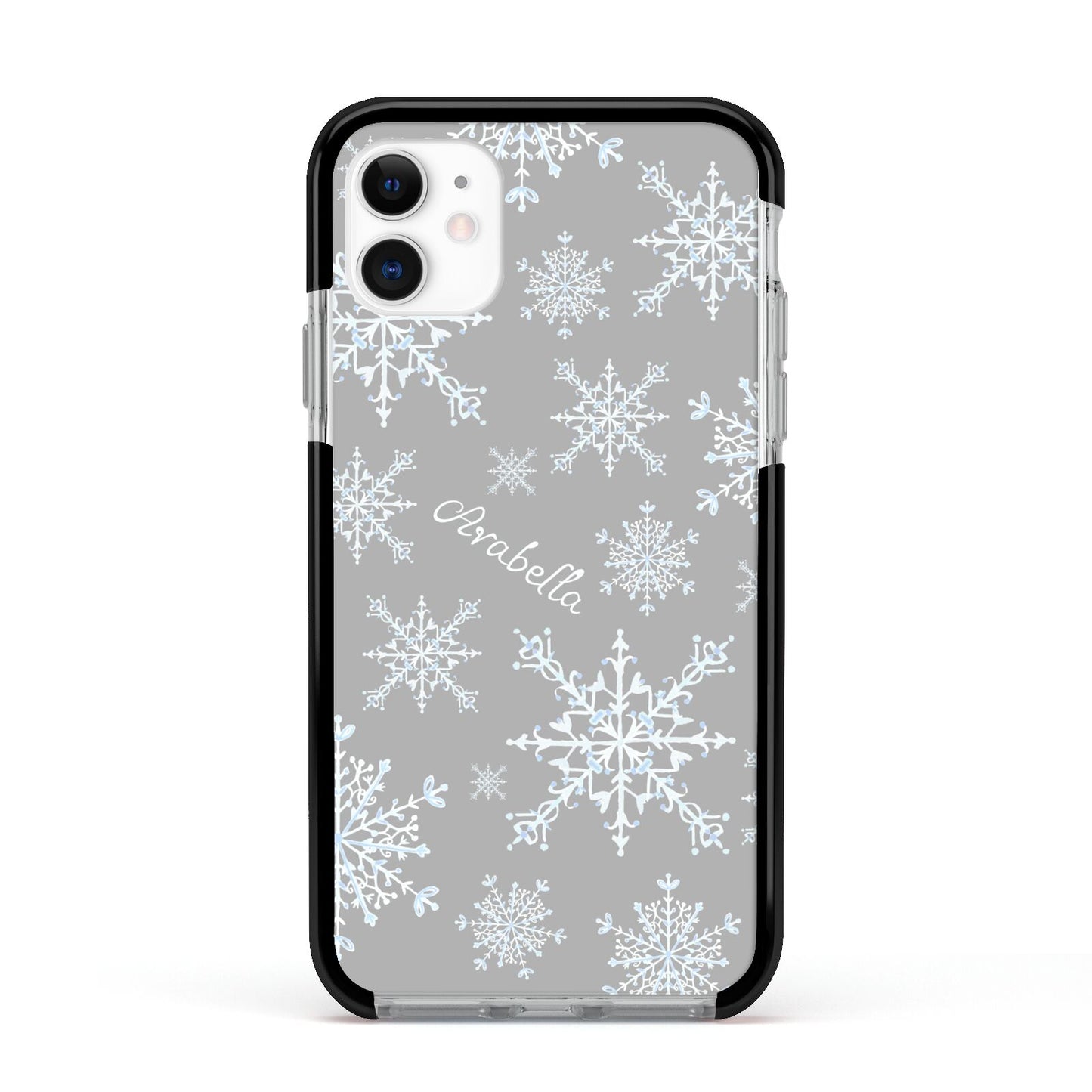 Personalised Snowflake Apple iPhone 11 in White with Black Impact Case