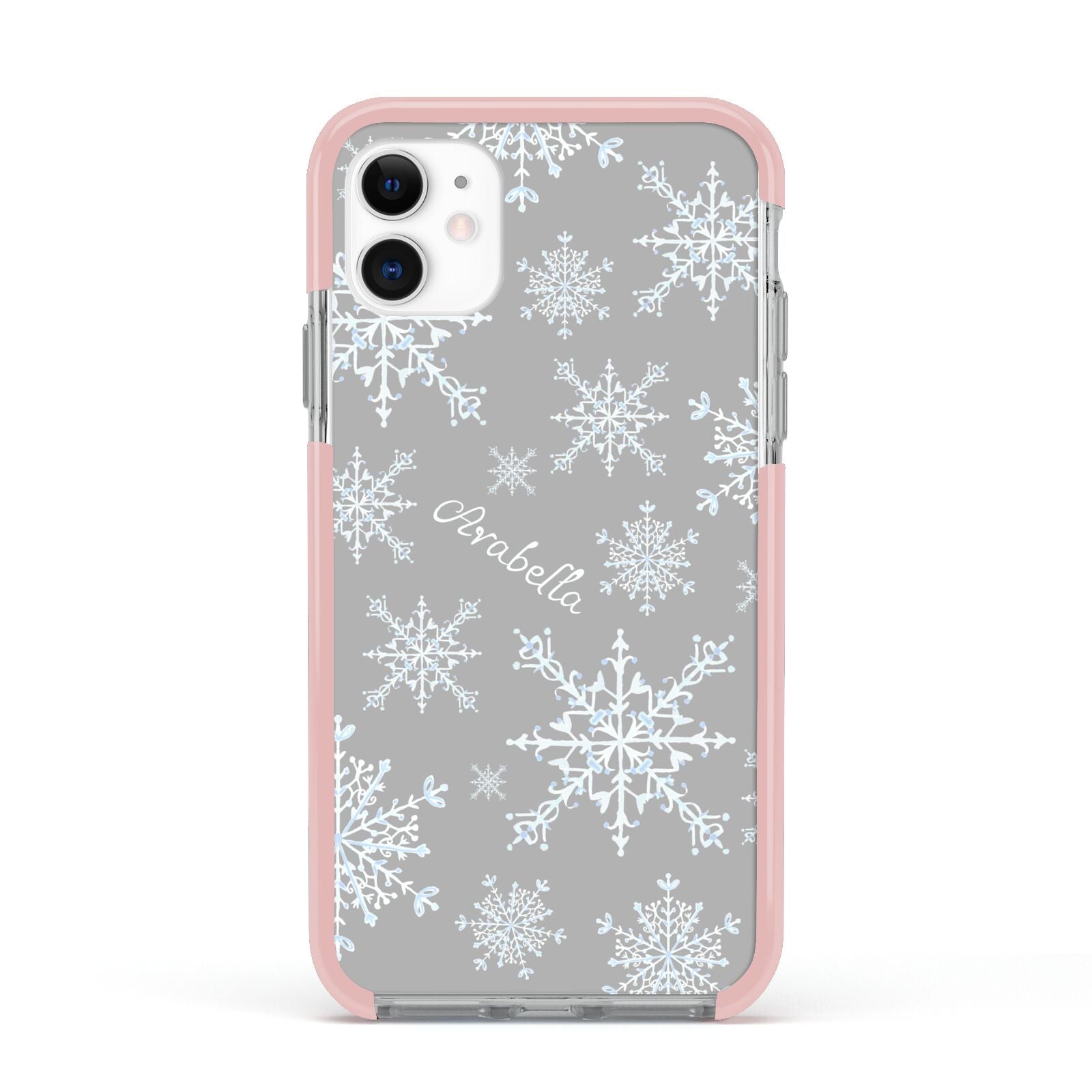 Personalised Snowflake Apple iPhone 11 in White with Pink Impact Case