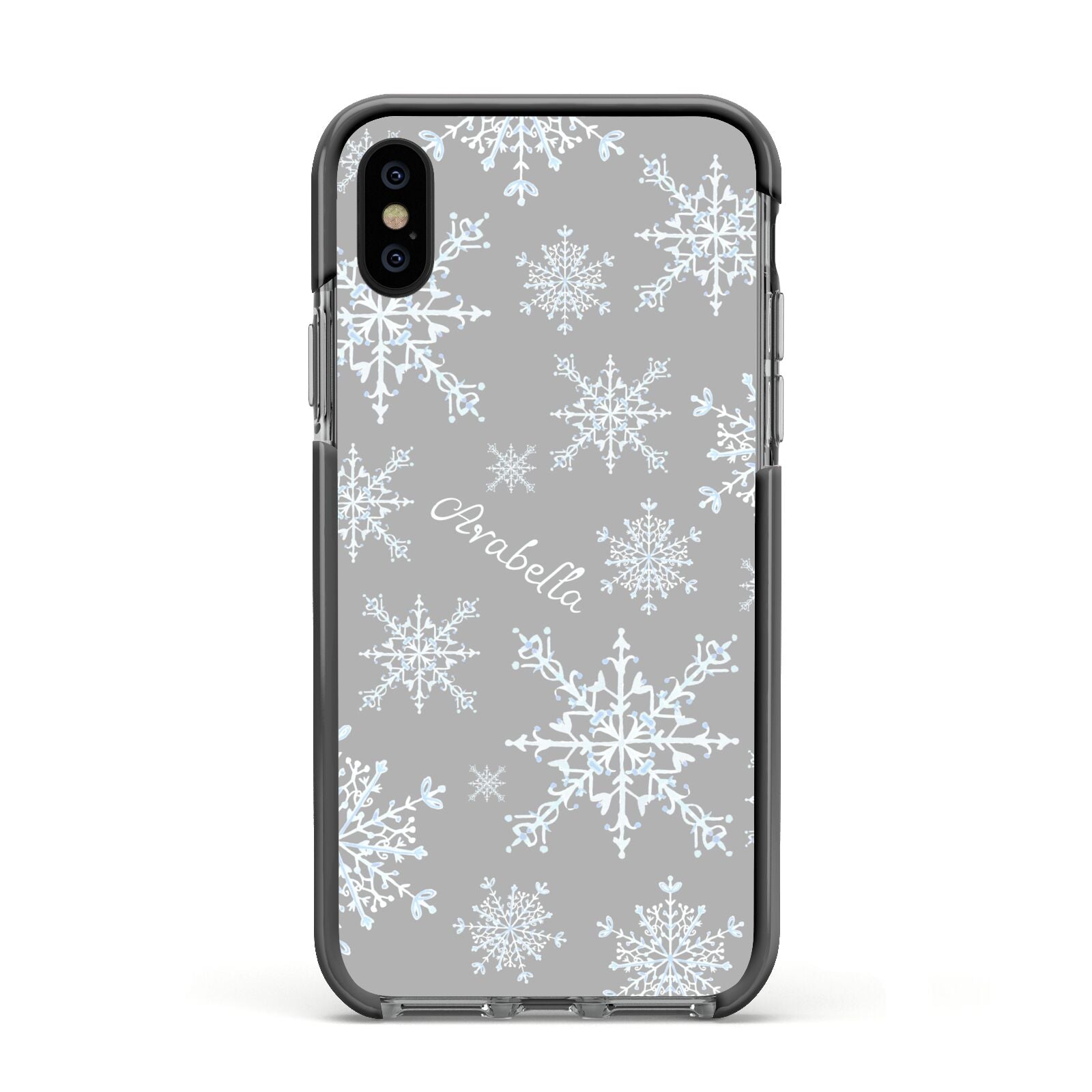 Personalised Snowflake Apple iPhone Xs Impact Case Black Edge on Black Phone