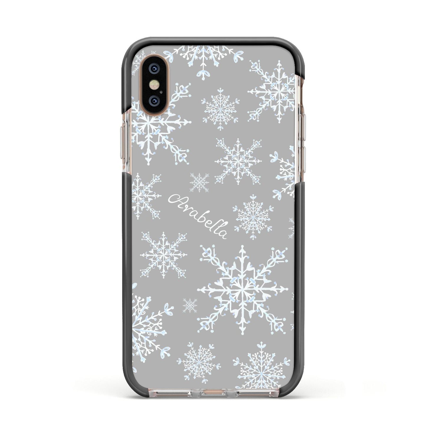 Personalised Snowflake Apple iPhone Xs Impact Case Black Edge on Gold Phone