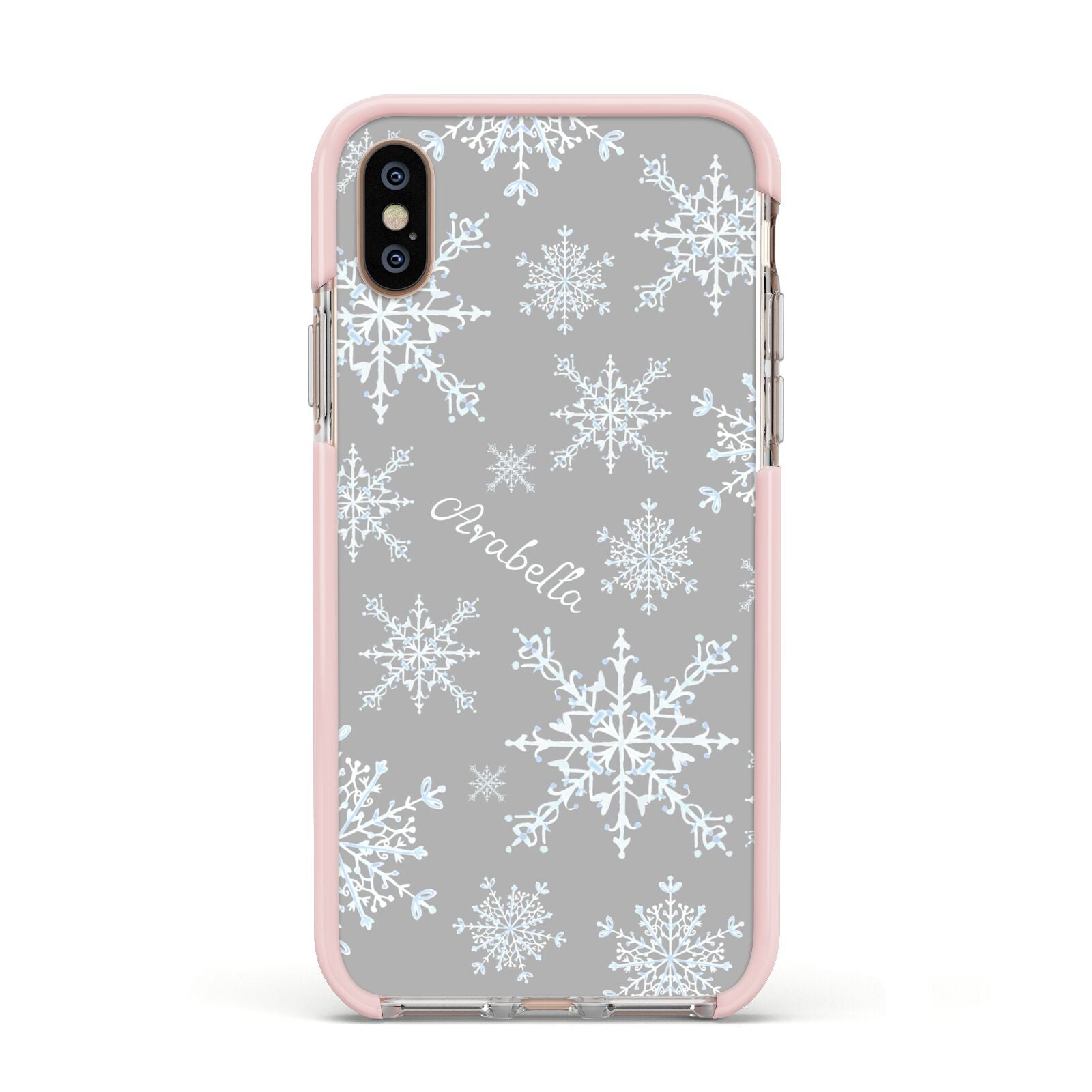 Personalised Snowflake Apple iPhone Xs Impact Case Pink Edge on Gold Phone