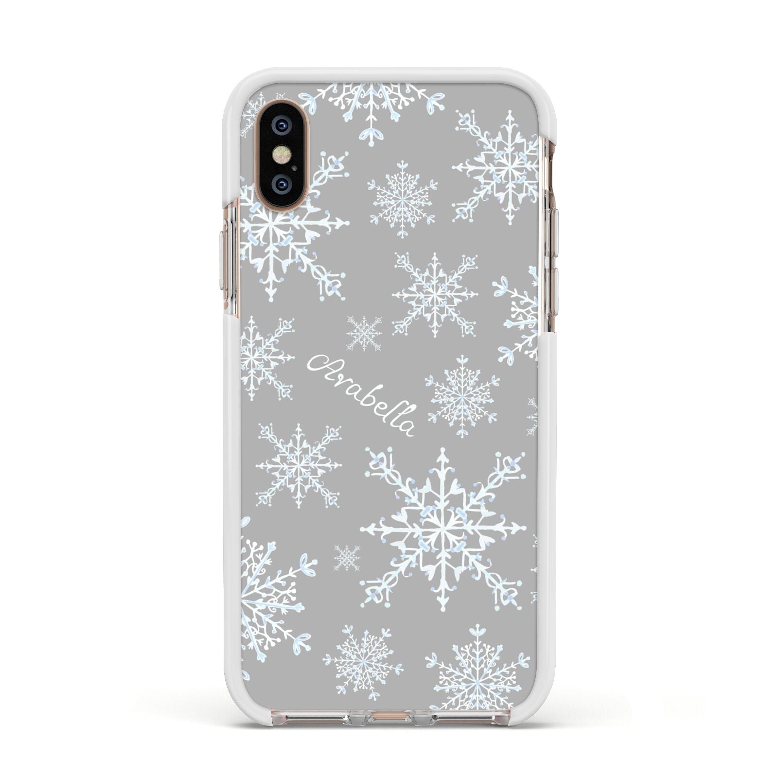 Personalised Snowflake Apple iPhone Xs Impact Case White Edge on Gold Phone