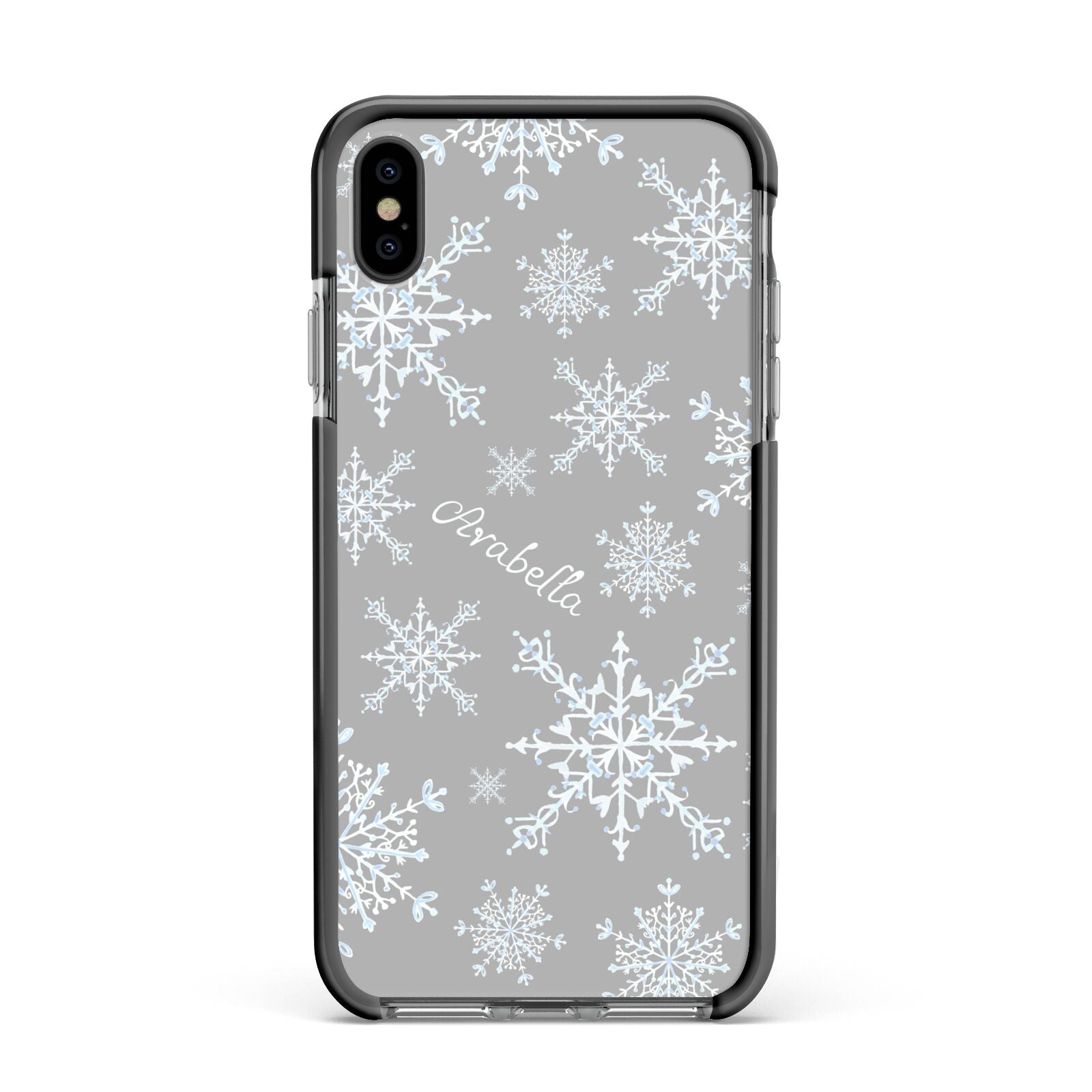 Personalised Snowflake Apple iPhone Xs Max Impact Case Black Edge on Black Phone