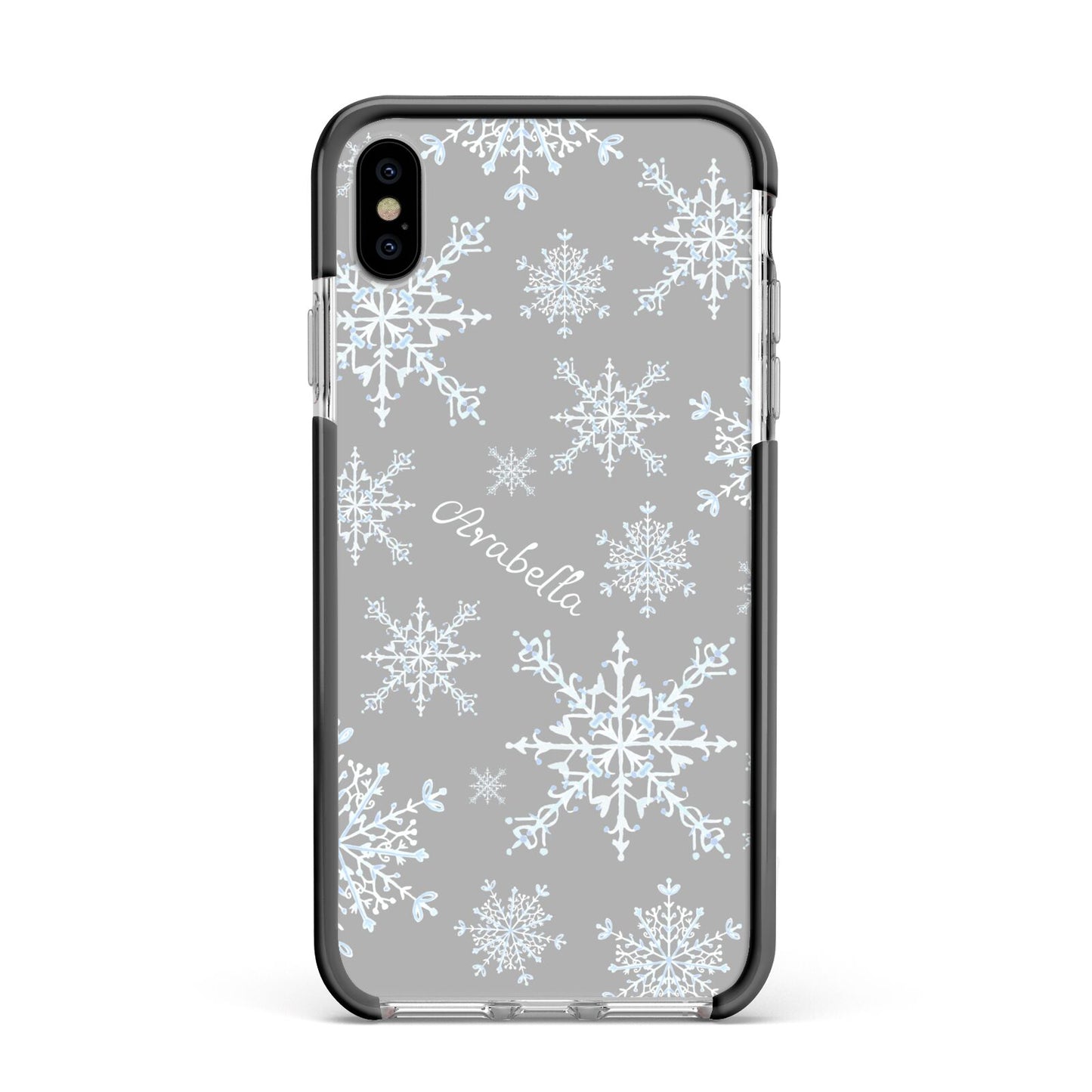 Personalised Snowflake Apple iPhone Xs Max Impact Case Black Edge on Silver Phone