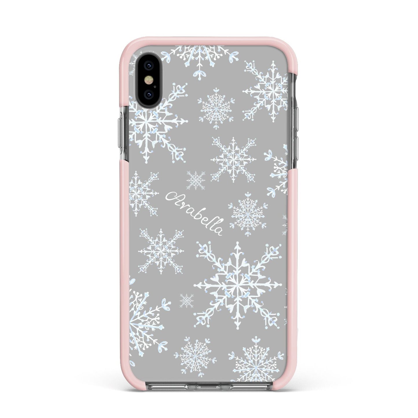 Personalised Snowflake Apple iPhone Xs Max Impact Case Pink Edge on Black Phone