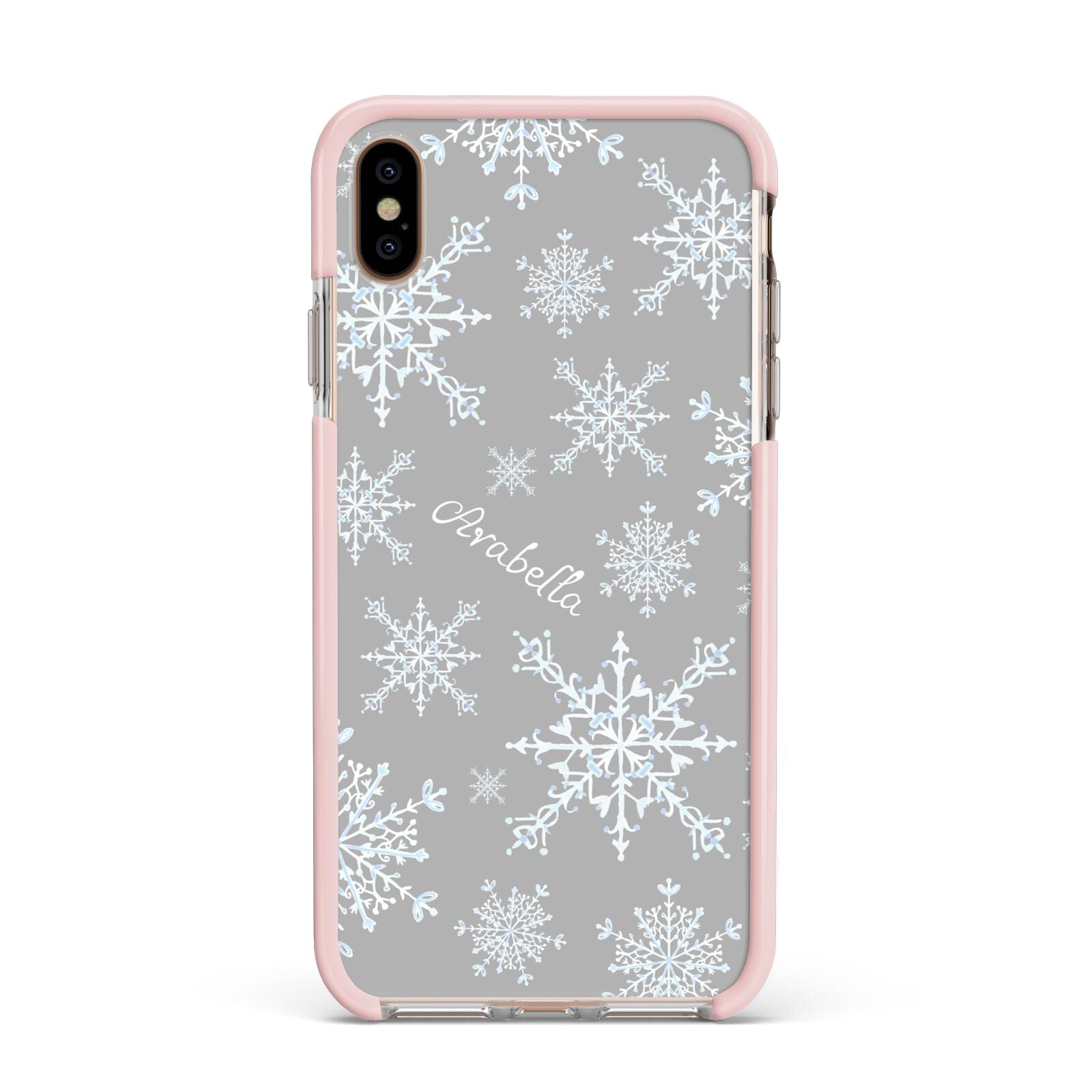 Personalised Snowflake Apple iPhone Xs Max Impact Case Pink Edge on Gold Phone