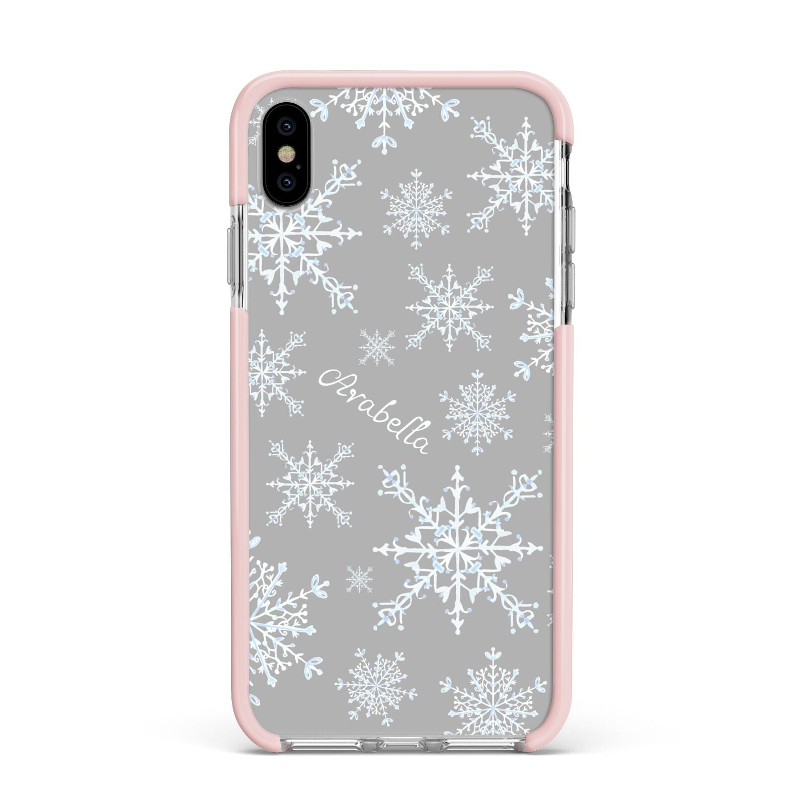 Personalised Snowflake Apple iPhone Xs Max Impact Case Pink Edge on Silver Phone