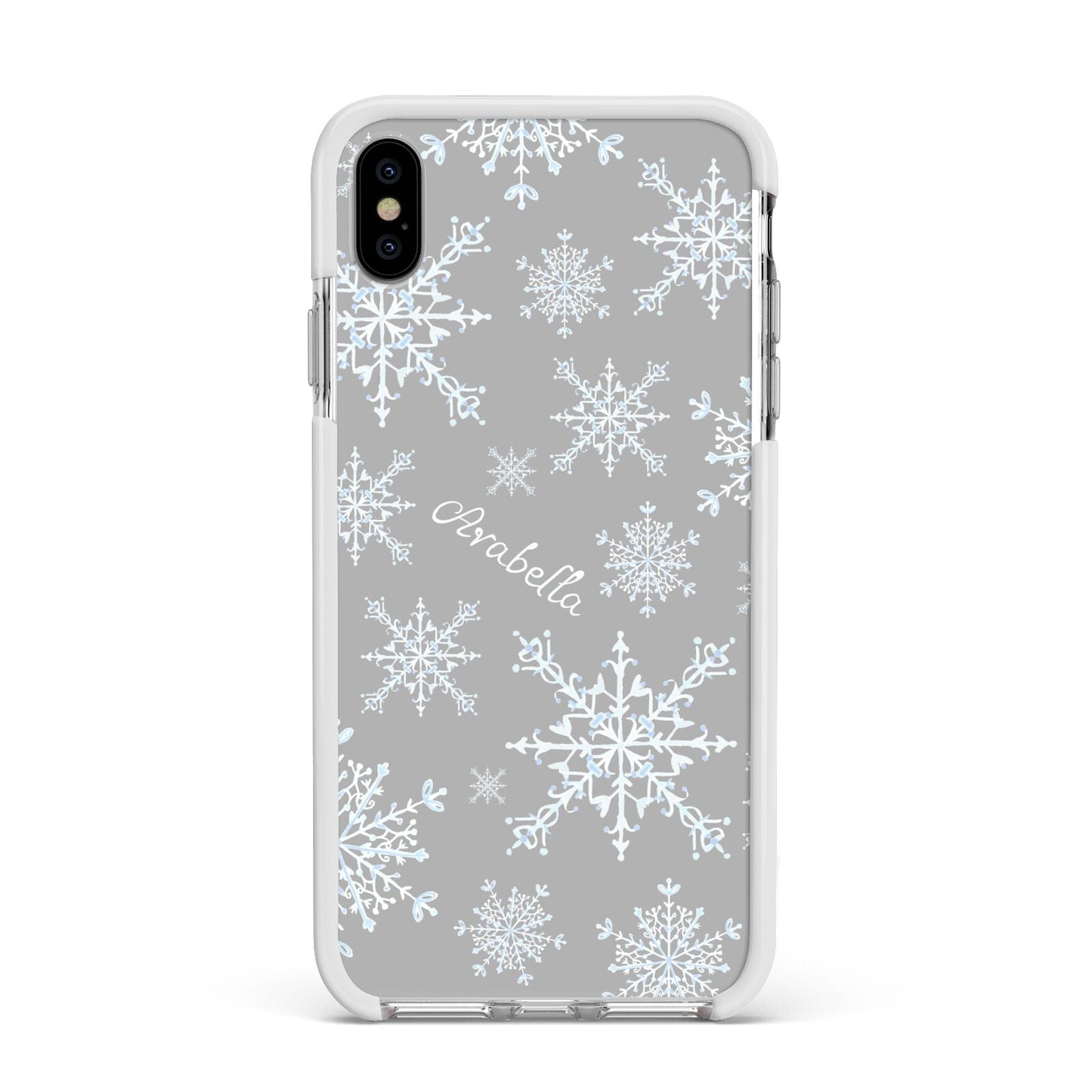 Personalised Snowflake Apple iPhone Xs Max Impact Case White Edge on Silver Phone