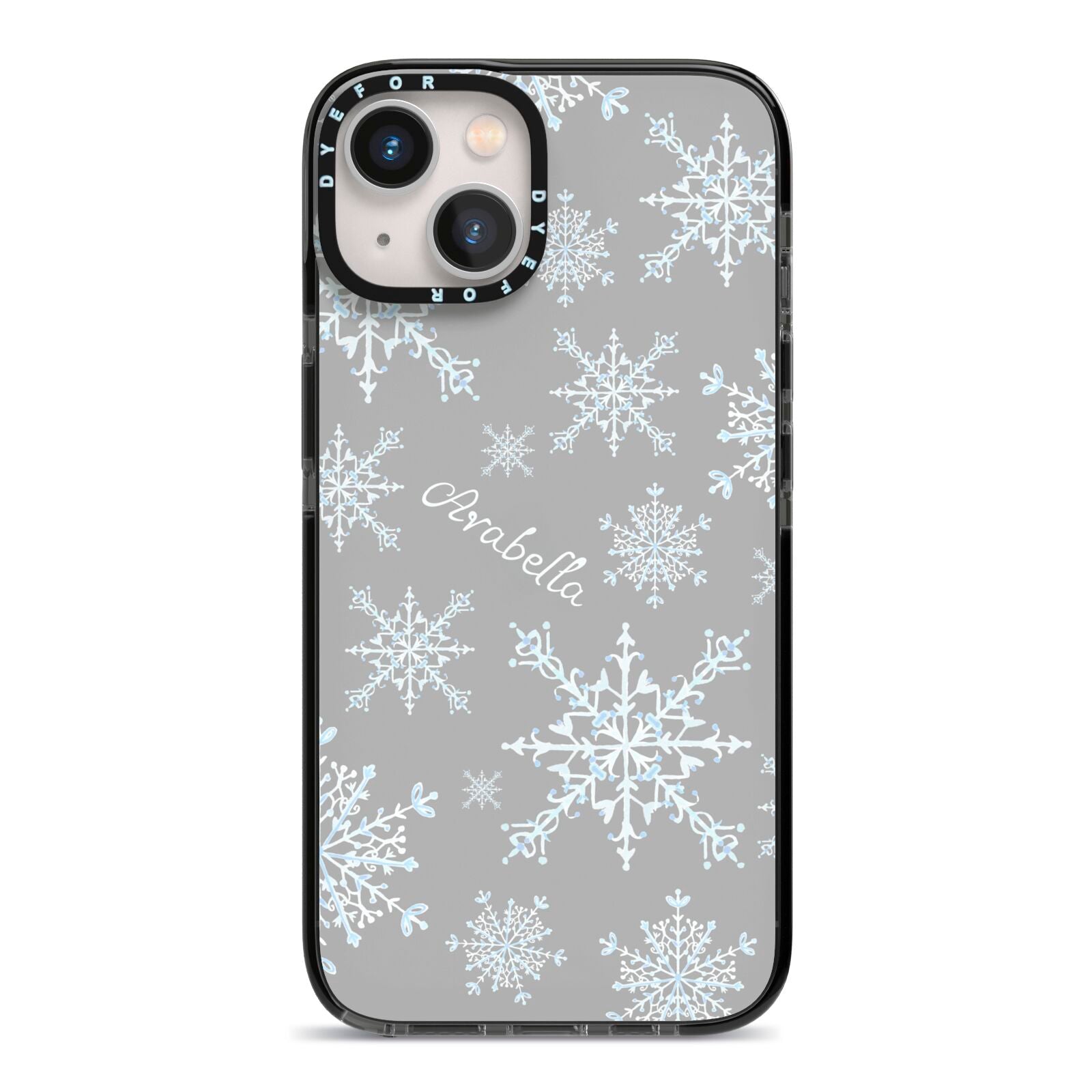 Personalised Snowflake iPhone 13 Black Impact Case on Silver phone