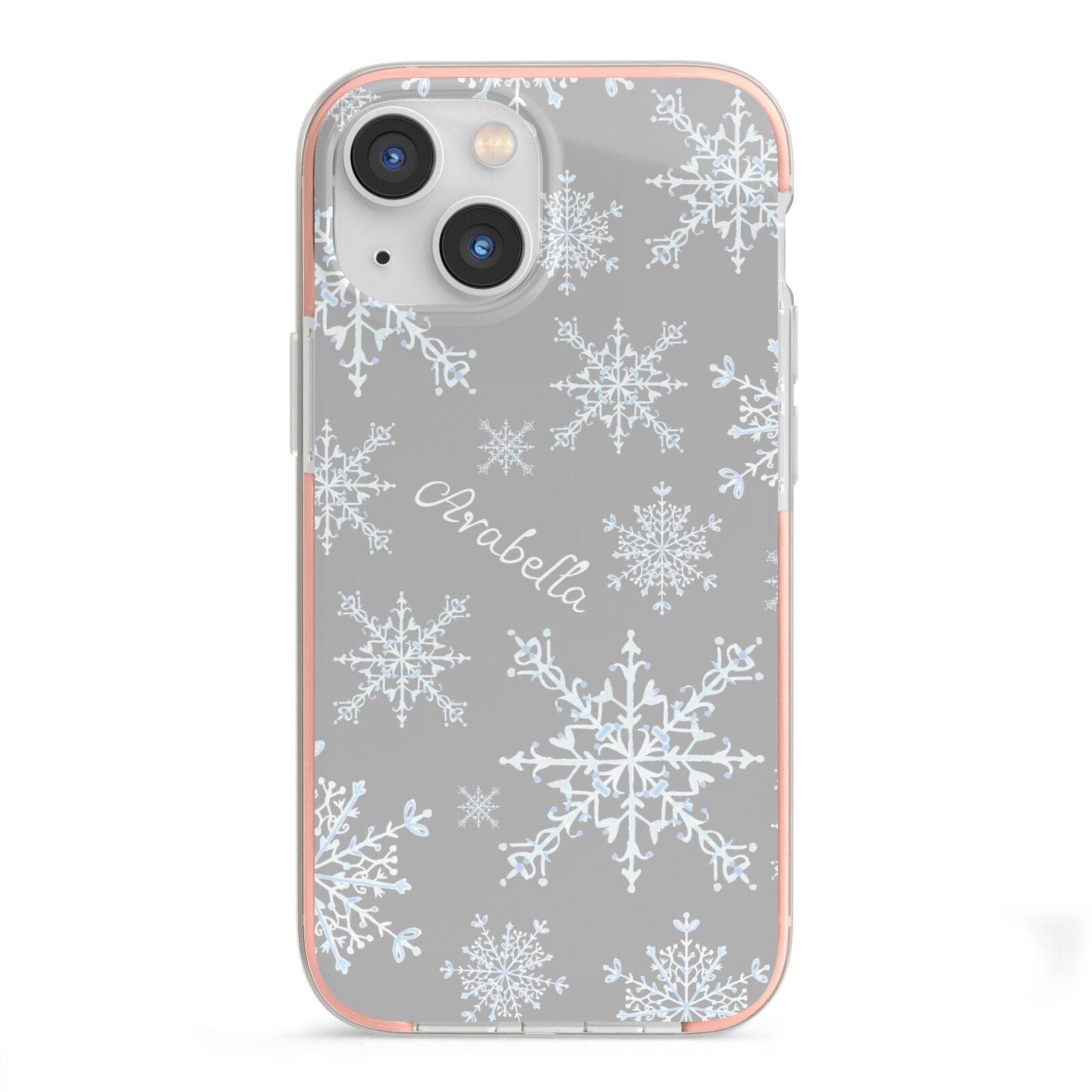 Personalised Snowflake iPhone 13 Mini TPU Impact Case with Pink Edges