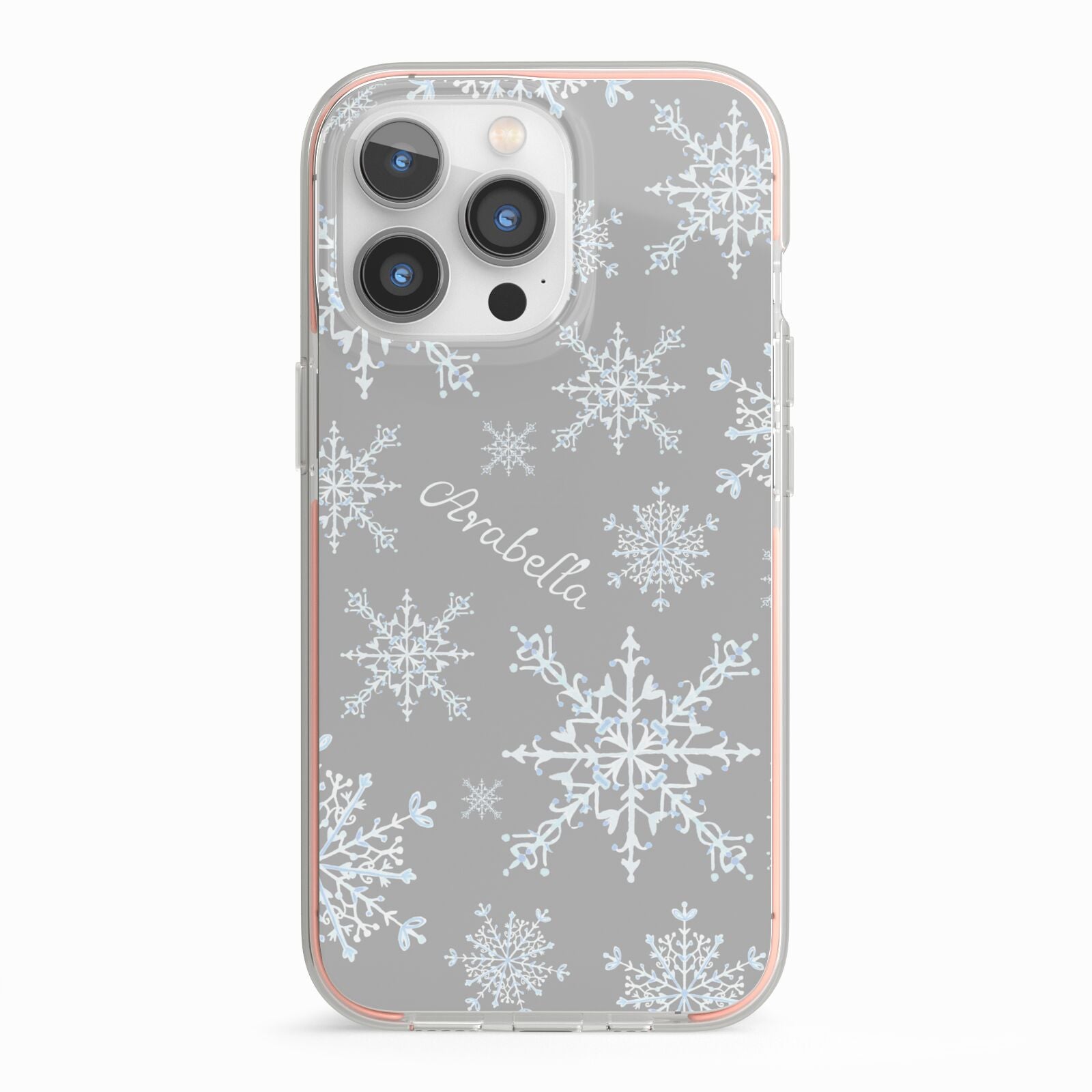 Personalised Snowflake iPhone 13 Pro TPU Impact Case with Pink Edges