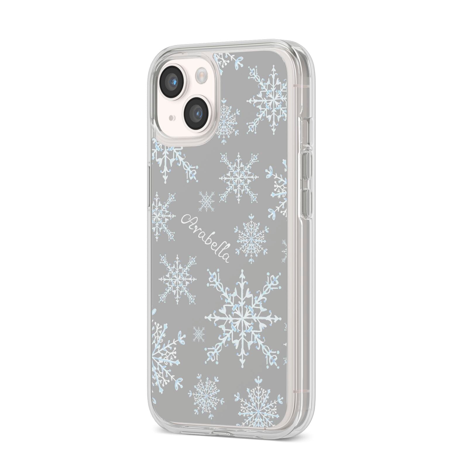 Personalised Snowflake iPhone 14 Clear Tough Case Starlight Angled Image