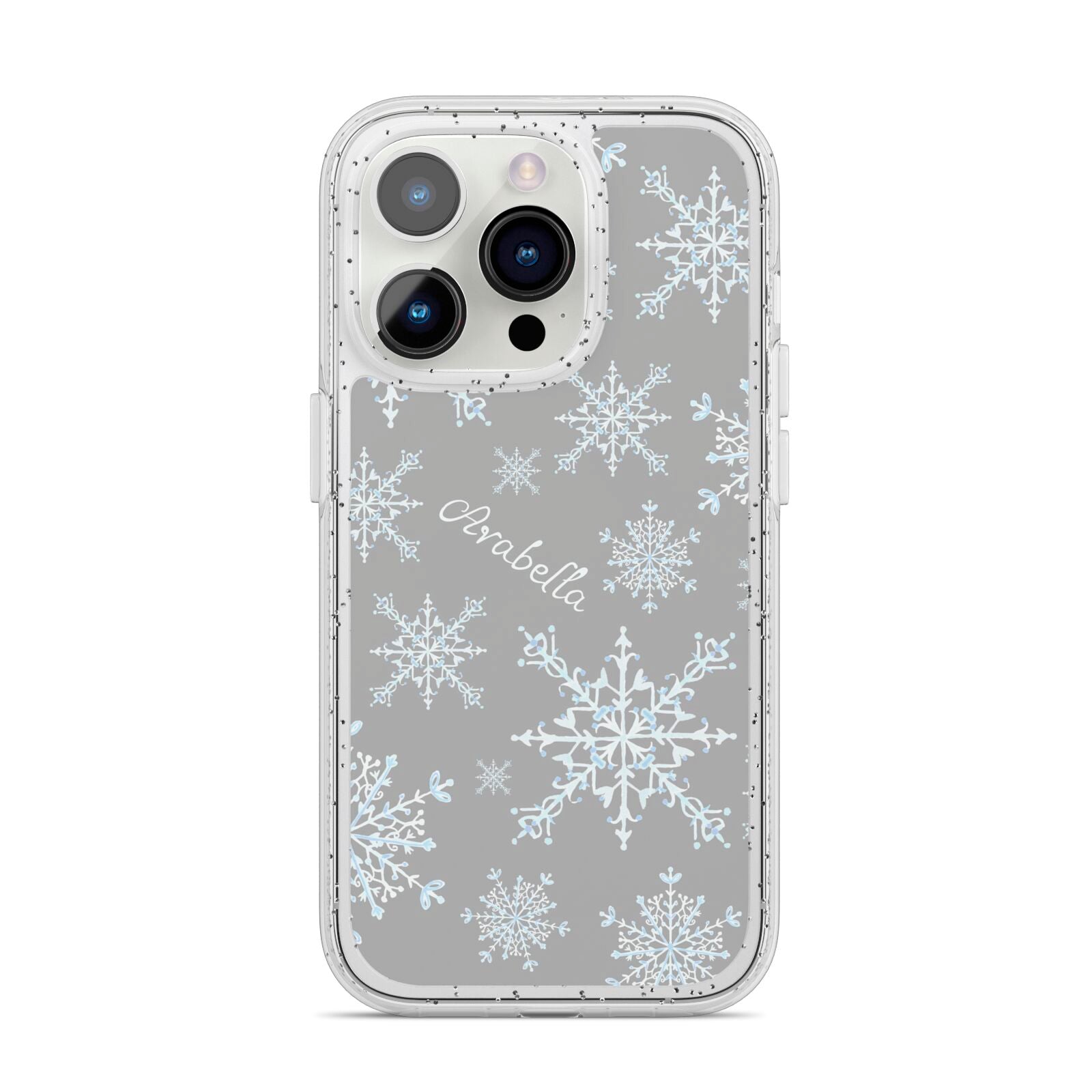 Personalised Snowflake iPhone 14 Pro Glitter Tough Case Silver