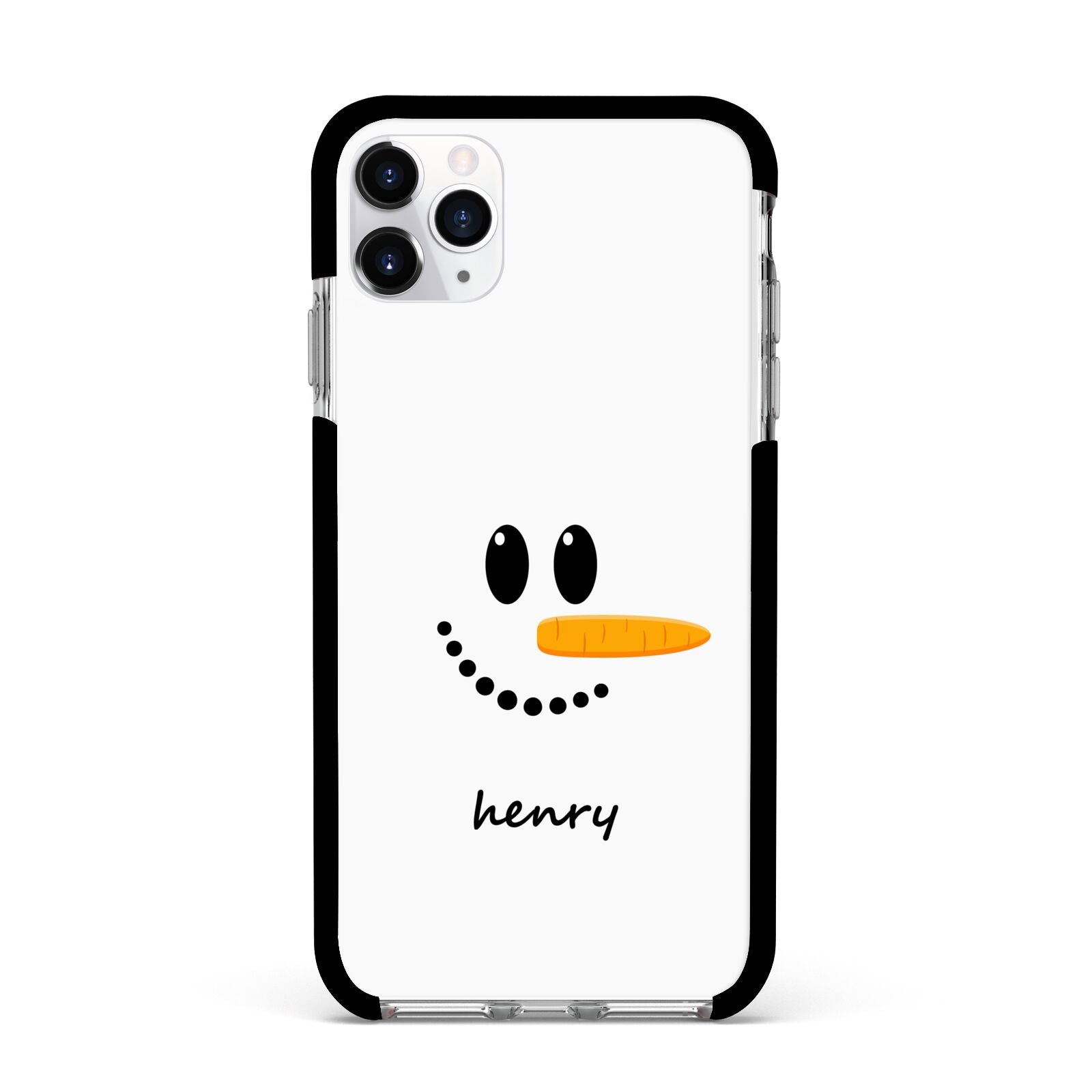 Personalised Snowman Apple iPhone 11 Pro Max in Silver with Black Impact Case