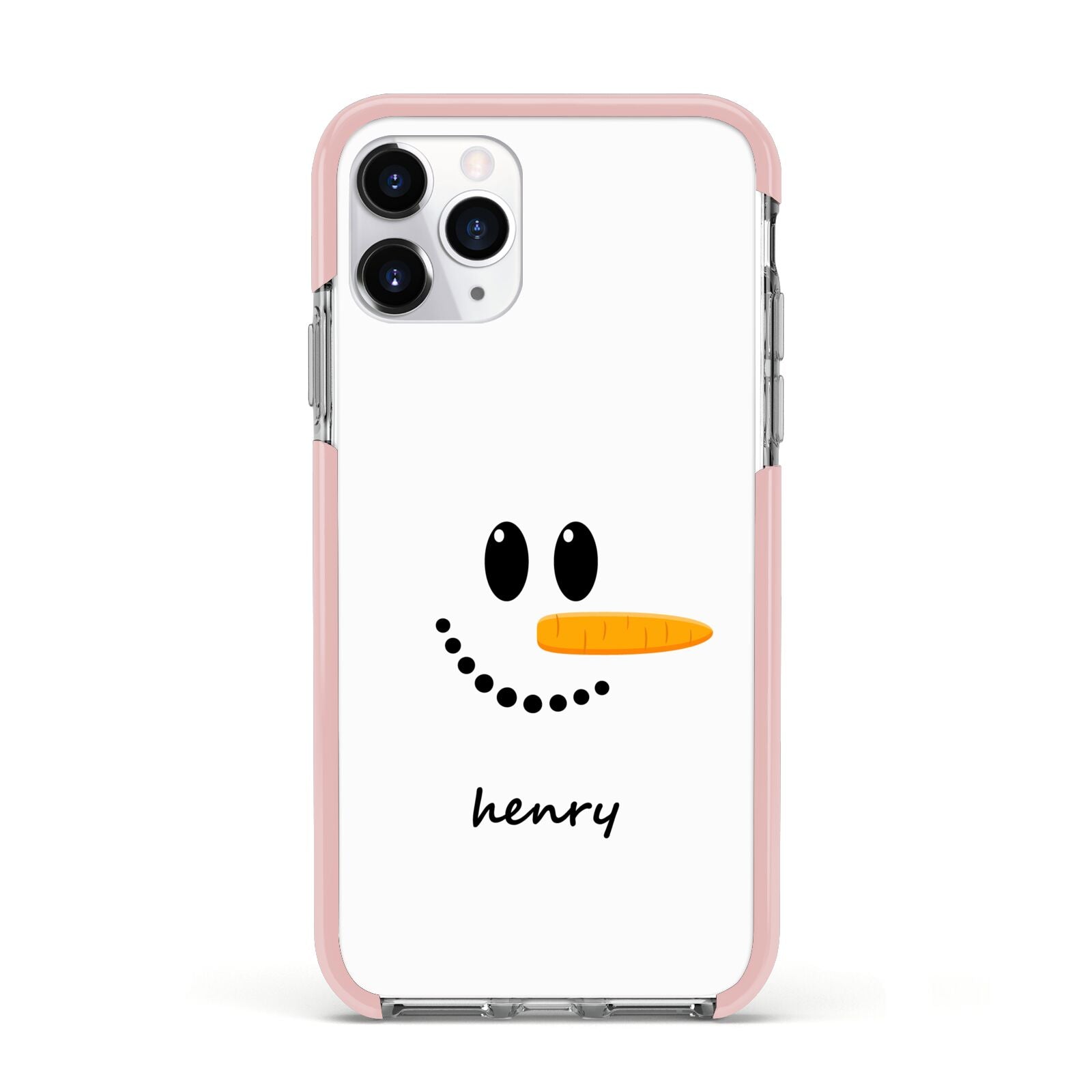 Personalised Snowman Apple iPhone 11 Pro in Silver with Pink Impact Case