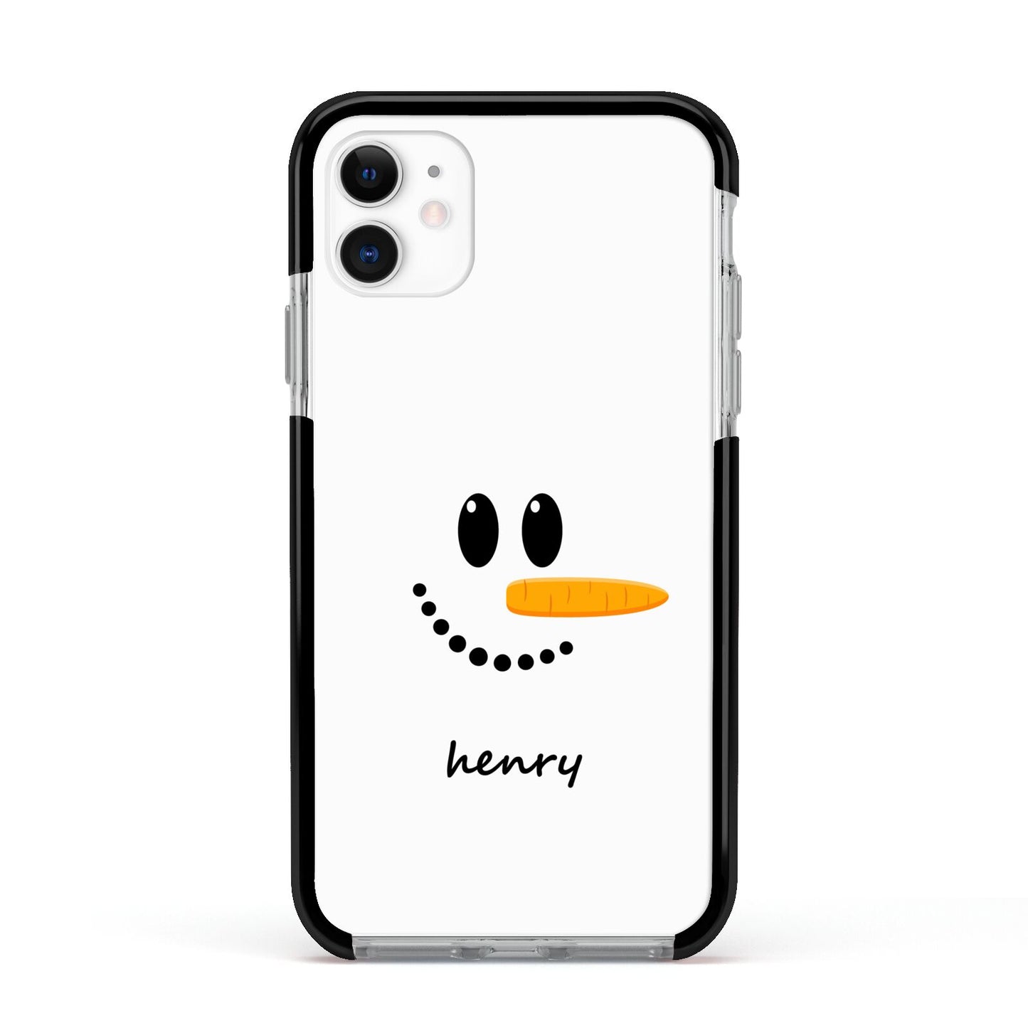 Personalised Snowman Apple iPhone 11 in White with Black Impact Case