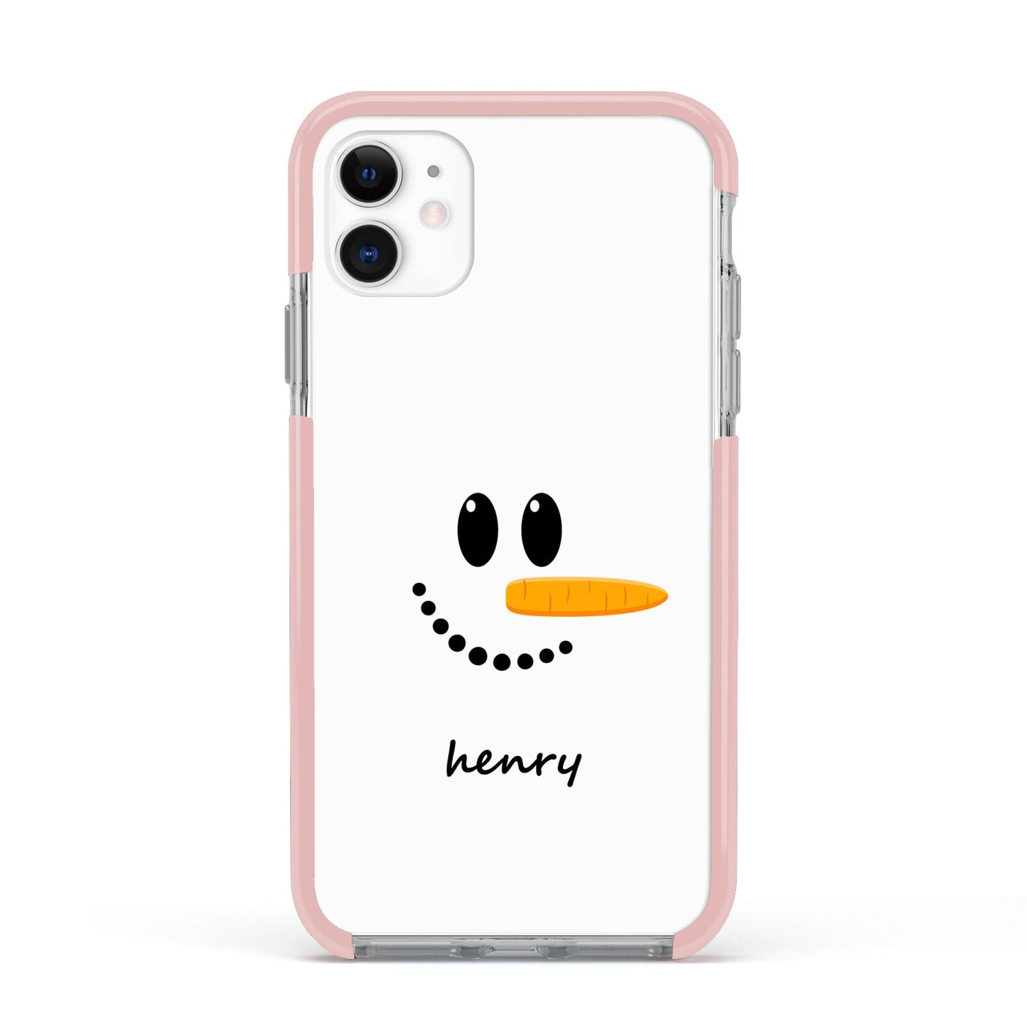 Personalised Snowman Apple iPhone 11 in White with Pink Impact Case