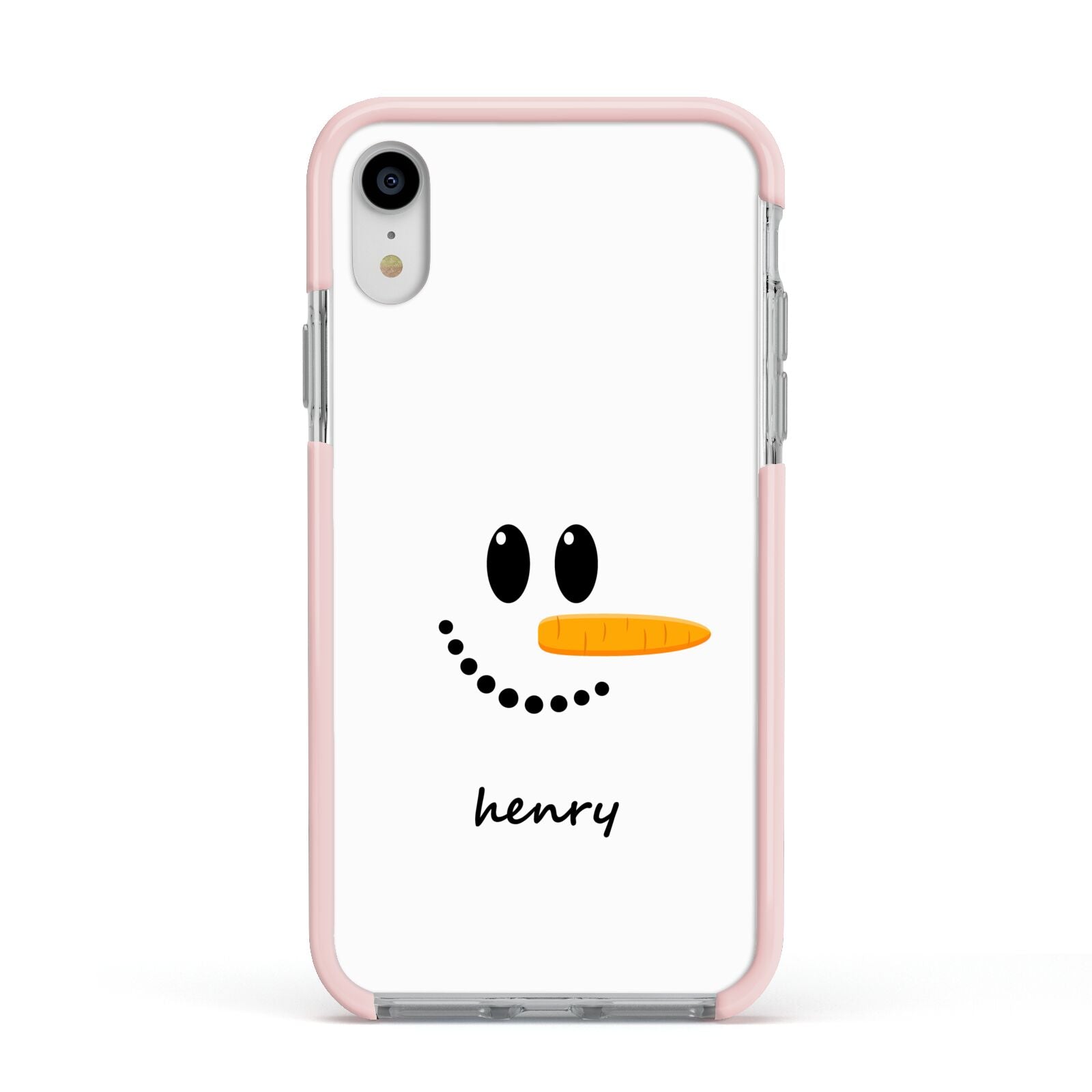 Personalised Snowman Apple iPhone XR Impact Case Pink Edge on Silver Phone