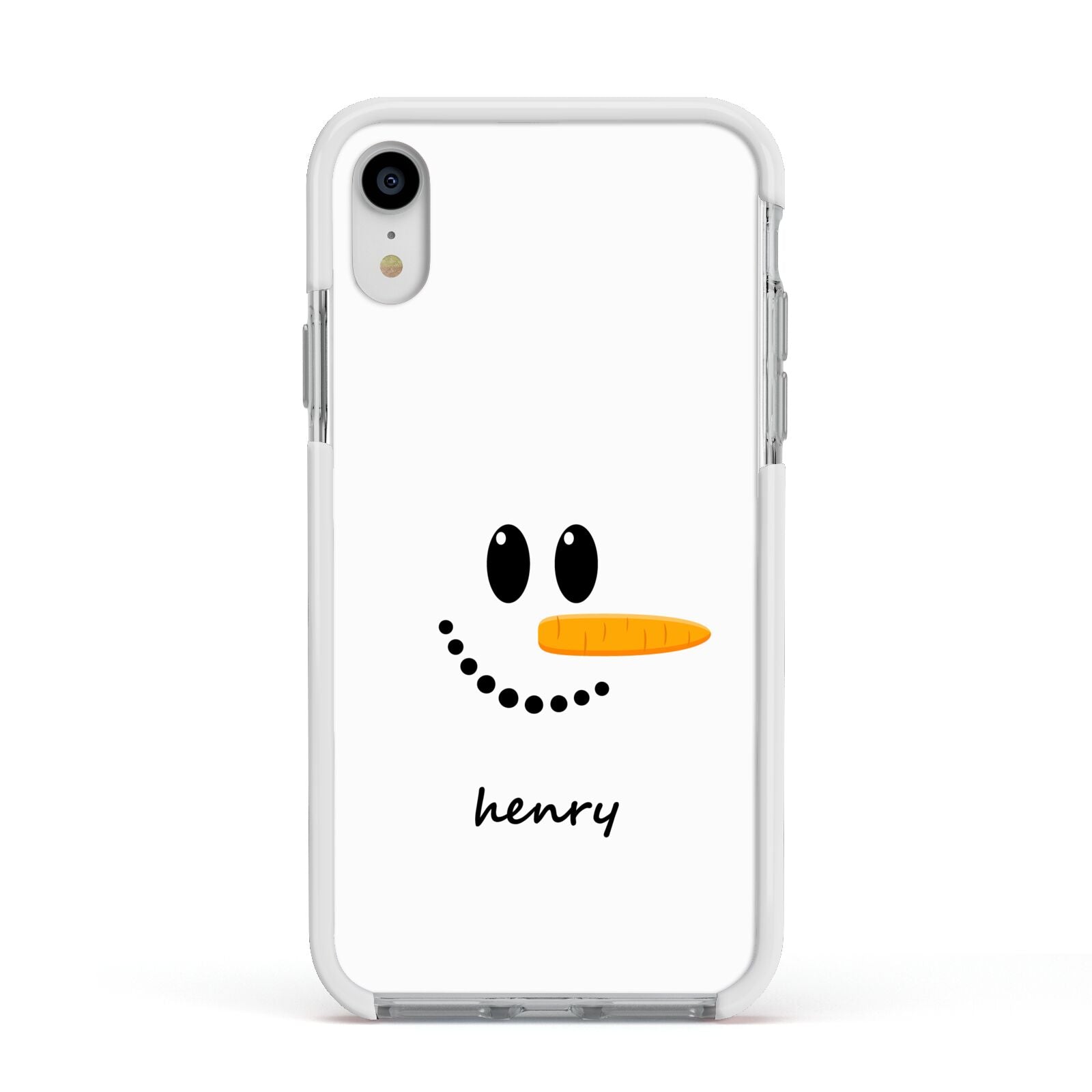 Personalised Snowman Apple iPhone XR Impact Case White Edge on Silver Phone