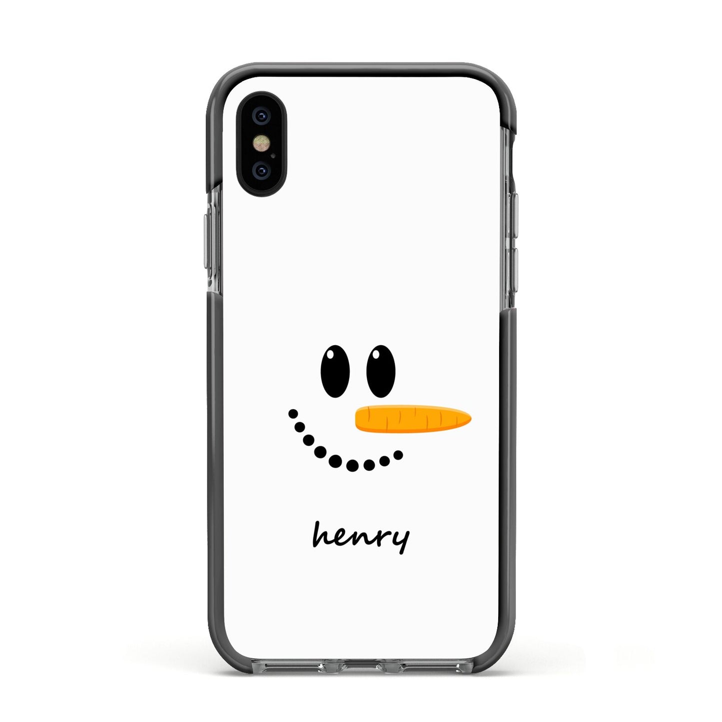 Personalised Snowman Apple iPhone Xs Impact Case Black Edge on Black Phone