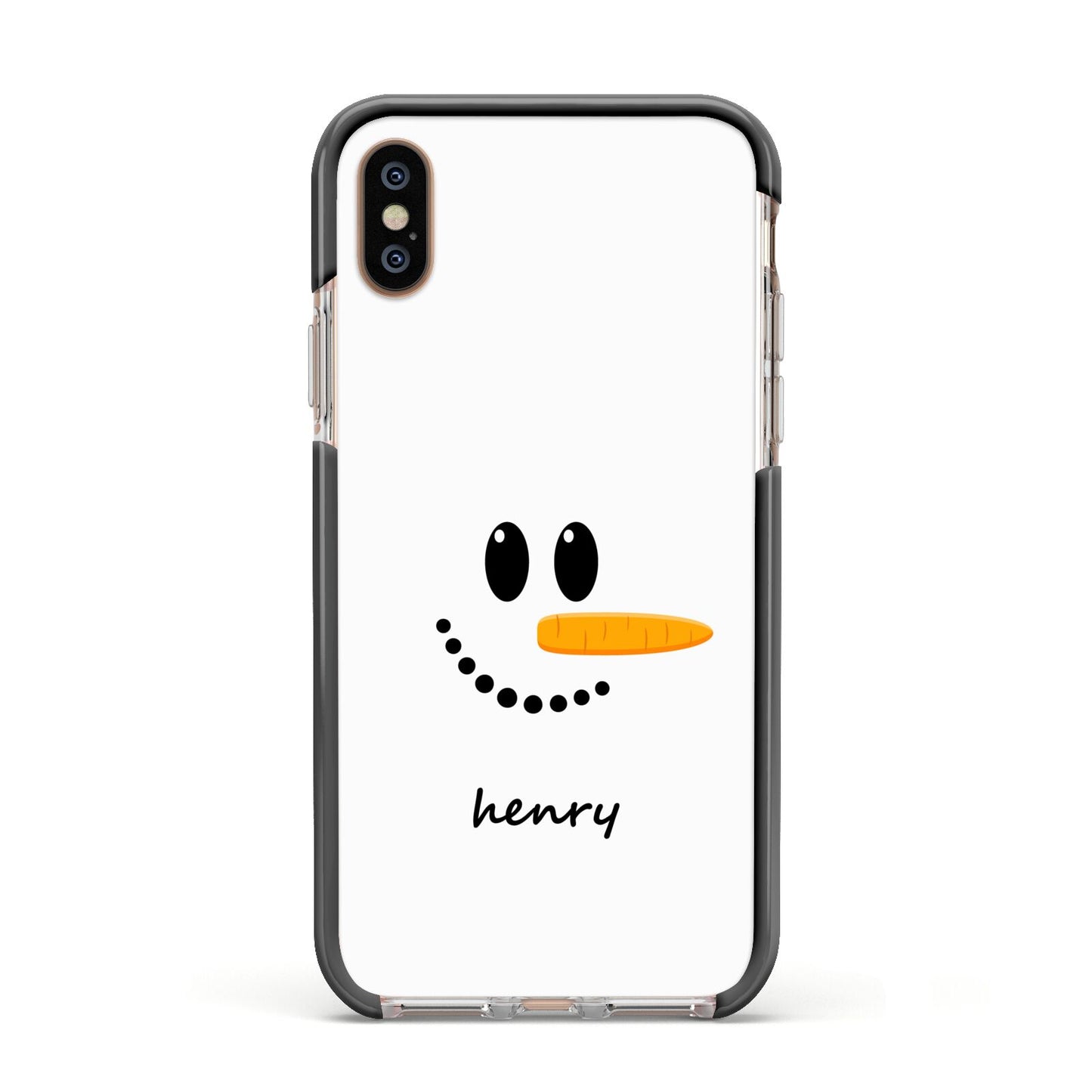 Personalised Snowman Apple iPhone Xs Impact Case Black Edge on Gold Phone