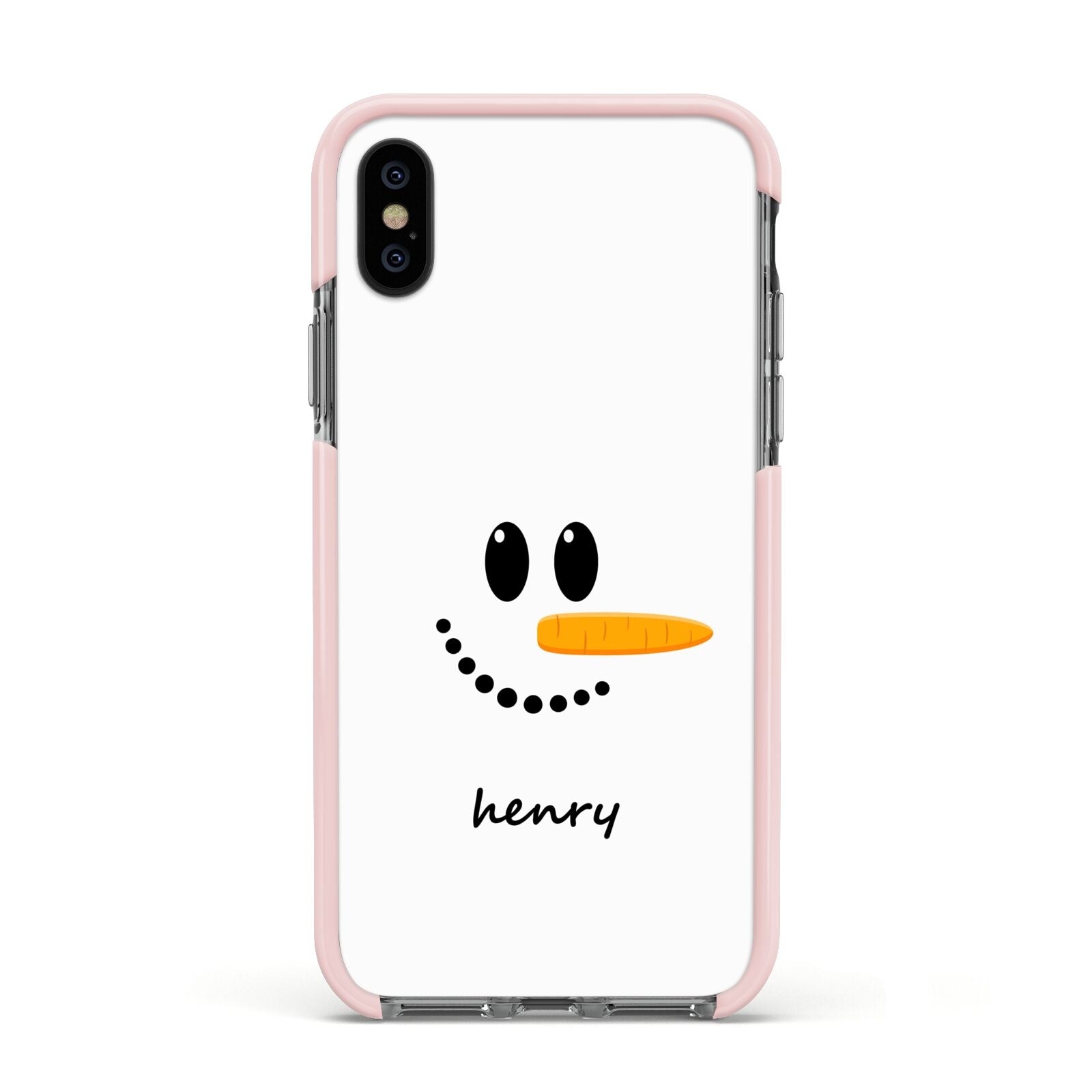 Personalised Snowman Apple iPhone Xs Impact Case Pink Edge on Black Phone