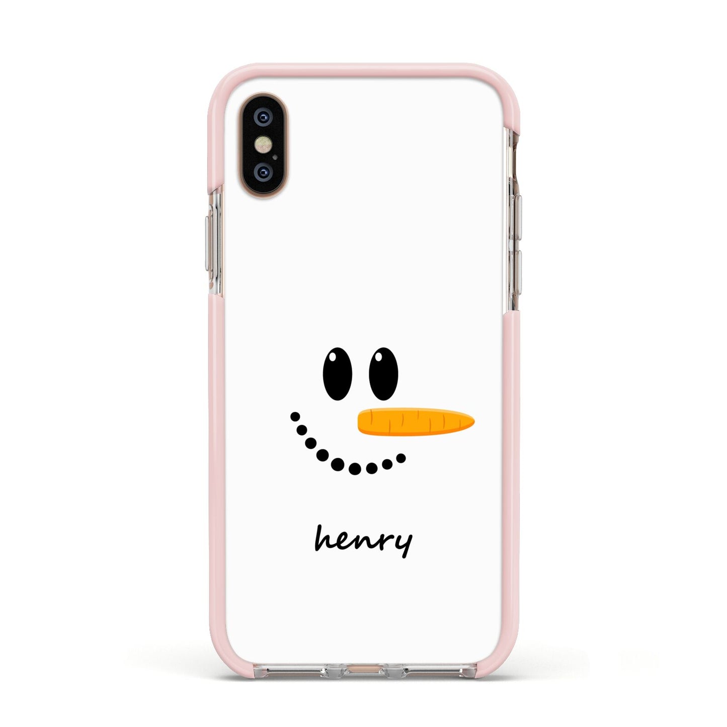 Personalised Snowman Apple iPhone Xs Impact Case Pink Edge on Gold Phone