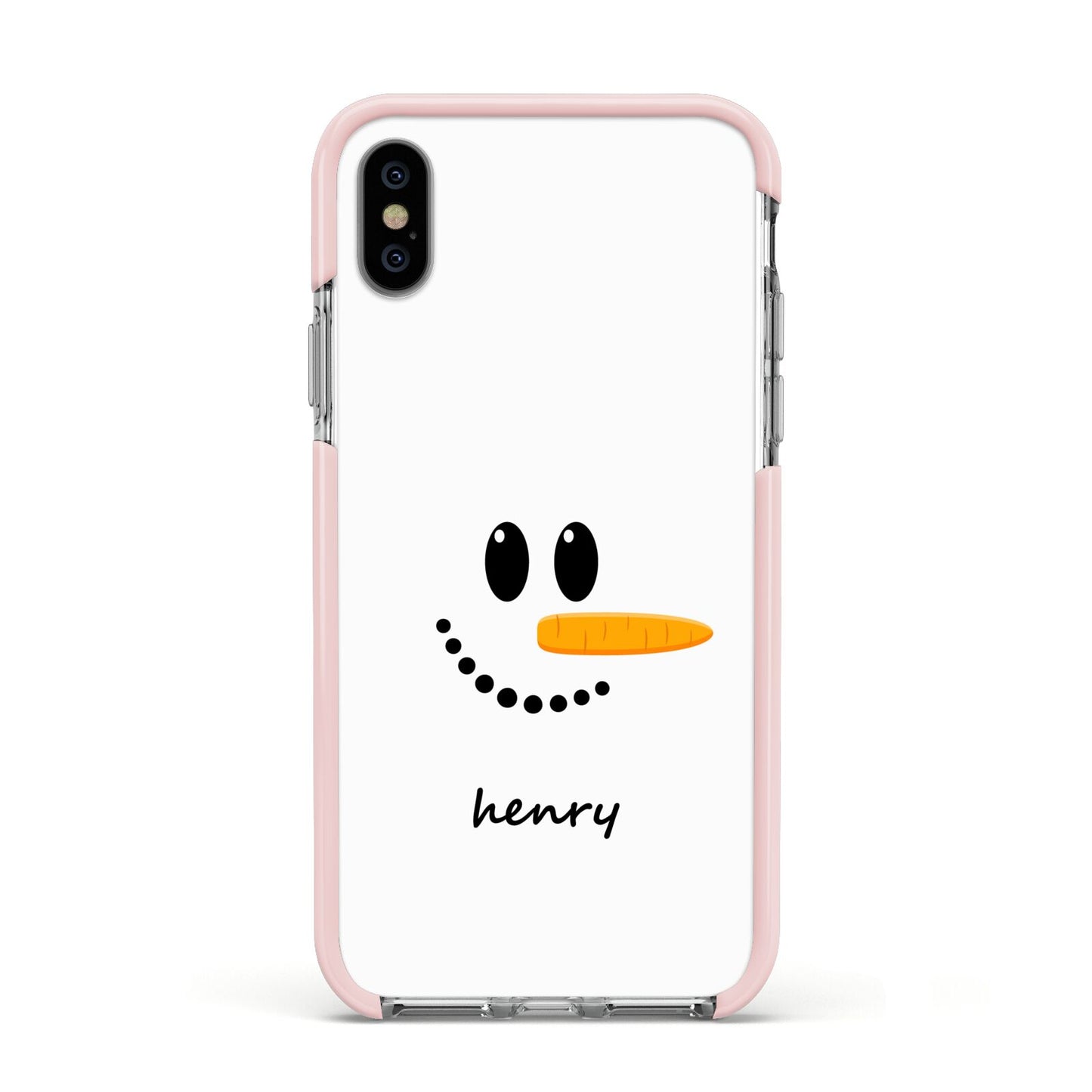 Personalised Snowman Apple iPhone Xs Impact Case Pink Edge on Silver Phone