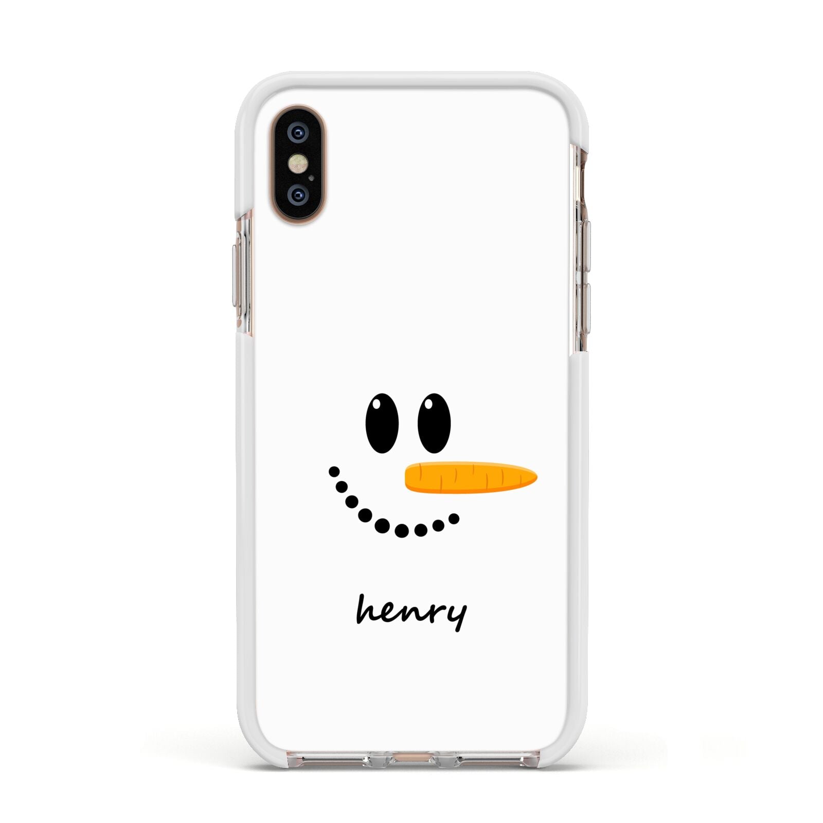 Personalised Snowman Apple iPhone Xs Impact Case White Edge on Gold Phone