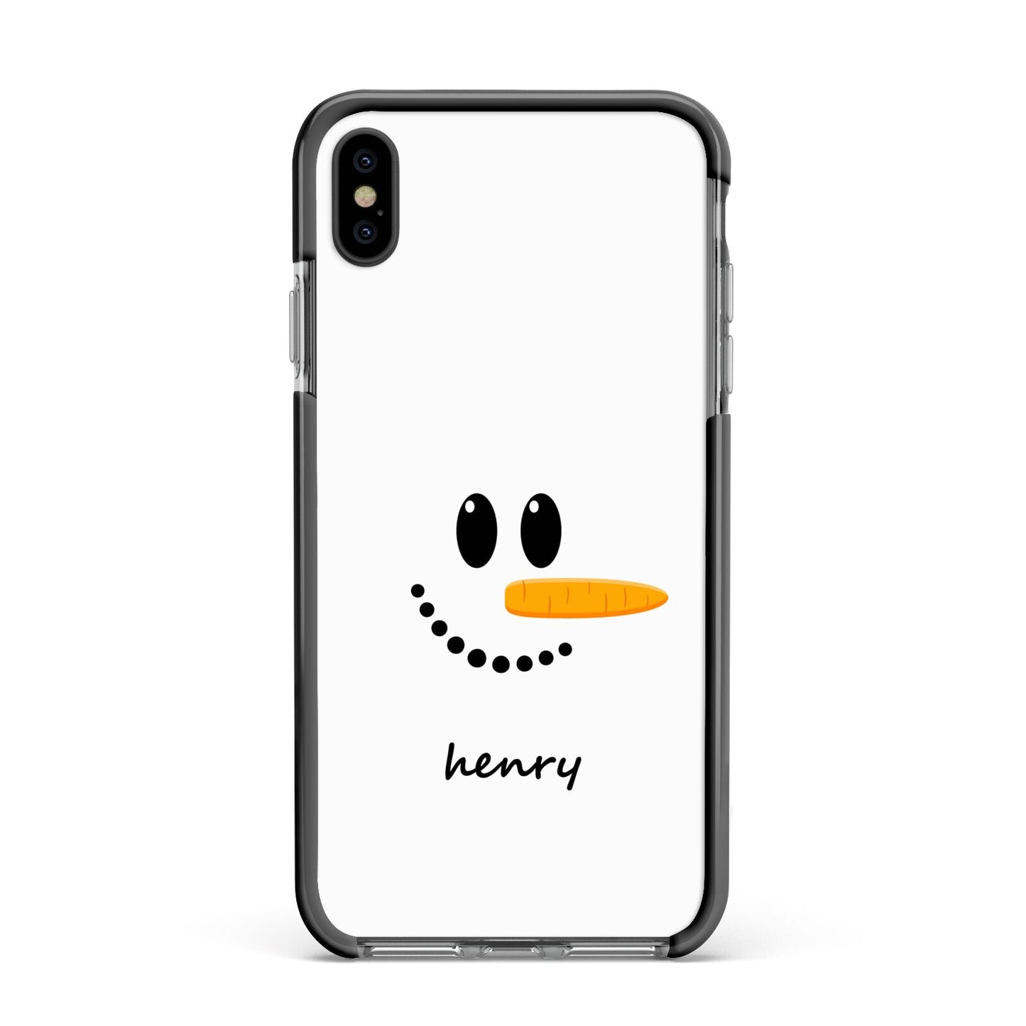 Personalised Snowman Apple iPhone Xs Max Impact Case Black Edge on Black Phone