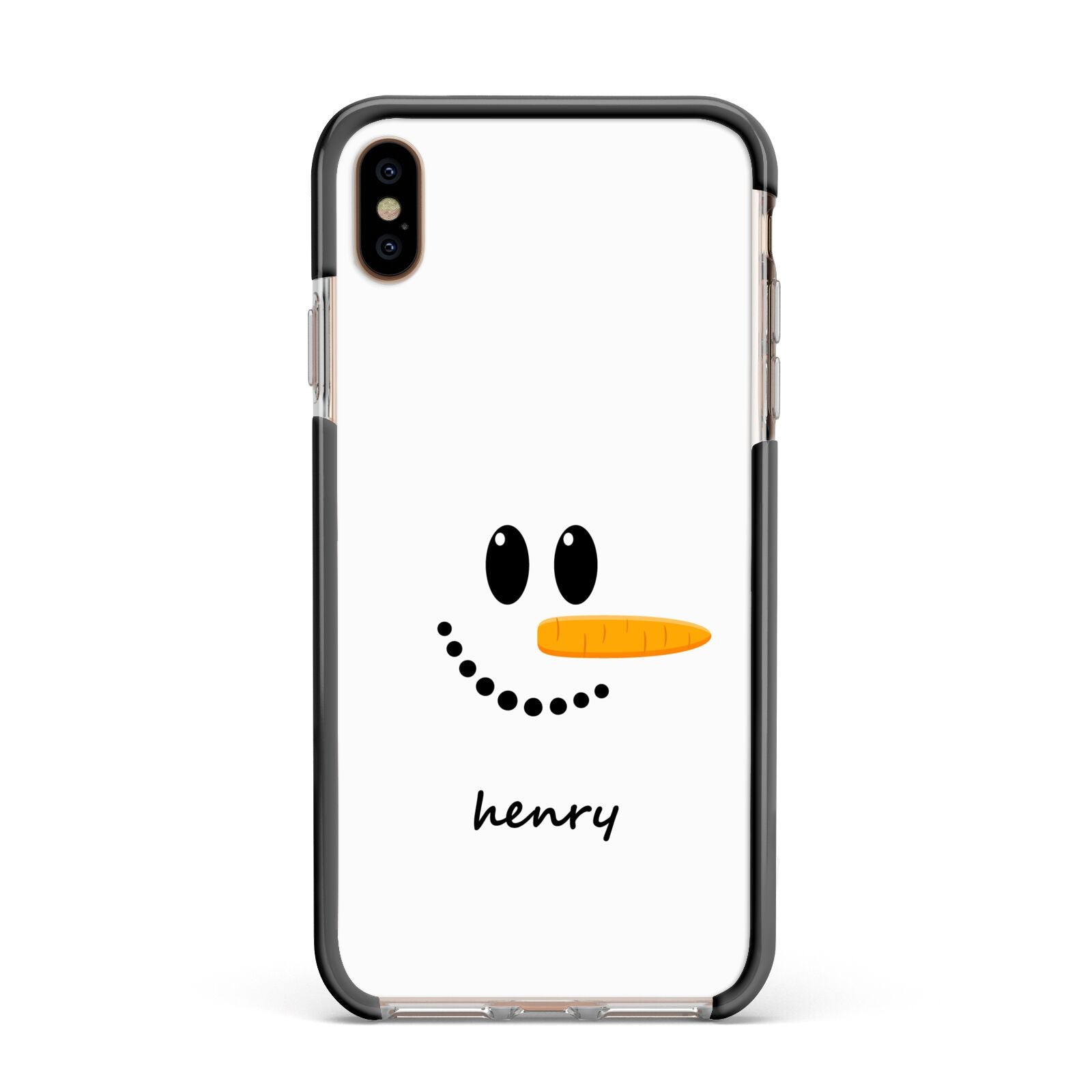 Personalised Snowman Apple iPhone Xs Max Impact Case Black Edge on Gold Phone