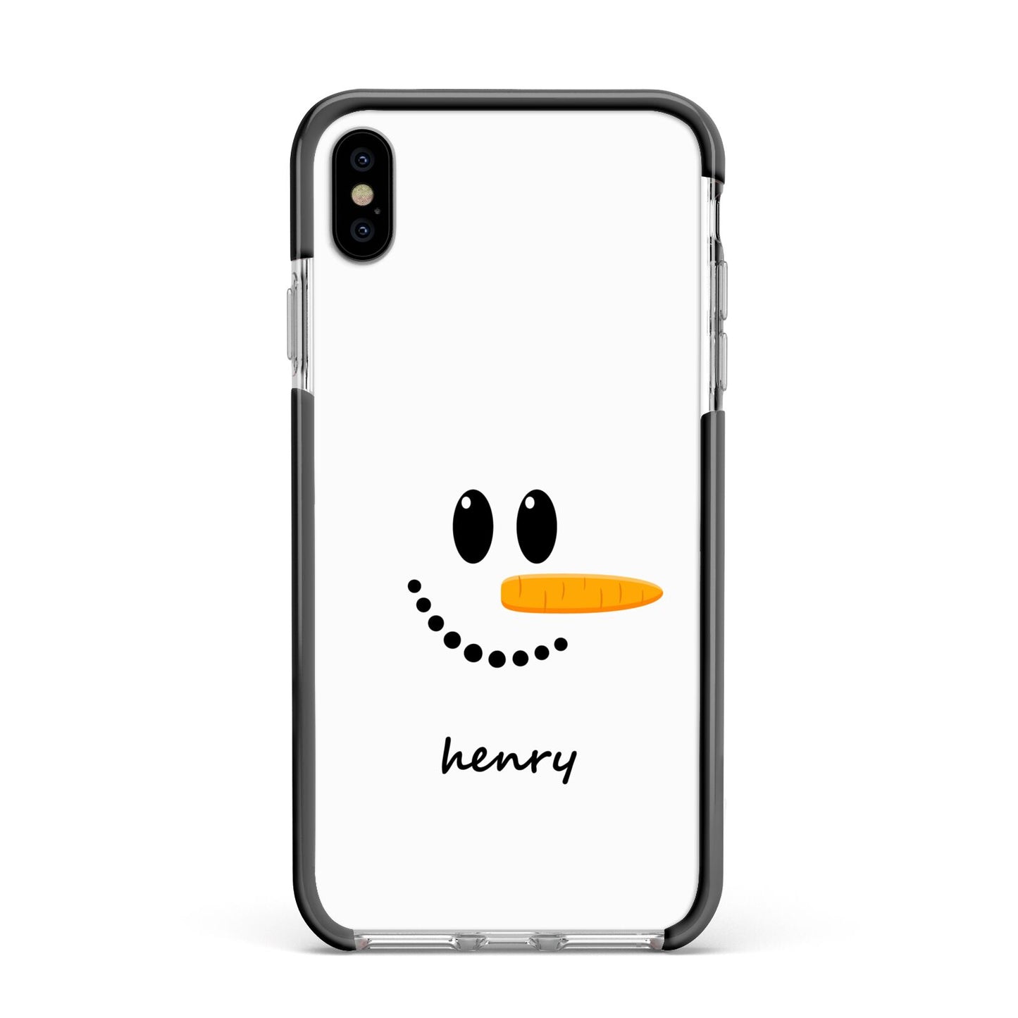 Personalised Snowman Apple iPhone Xs Max Impact Case Black Edge on Silver Phone