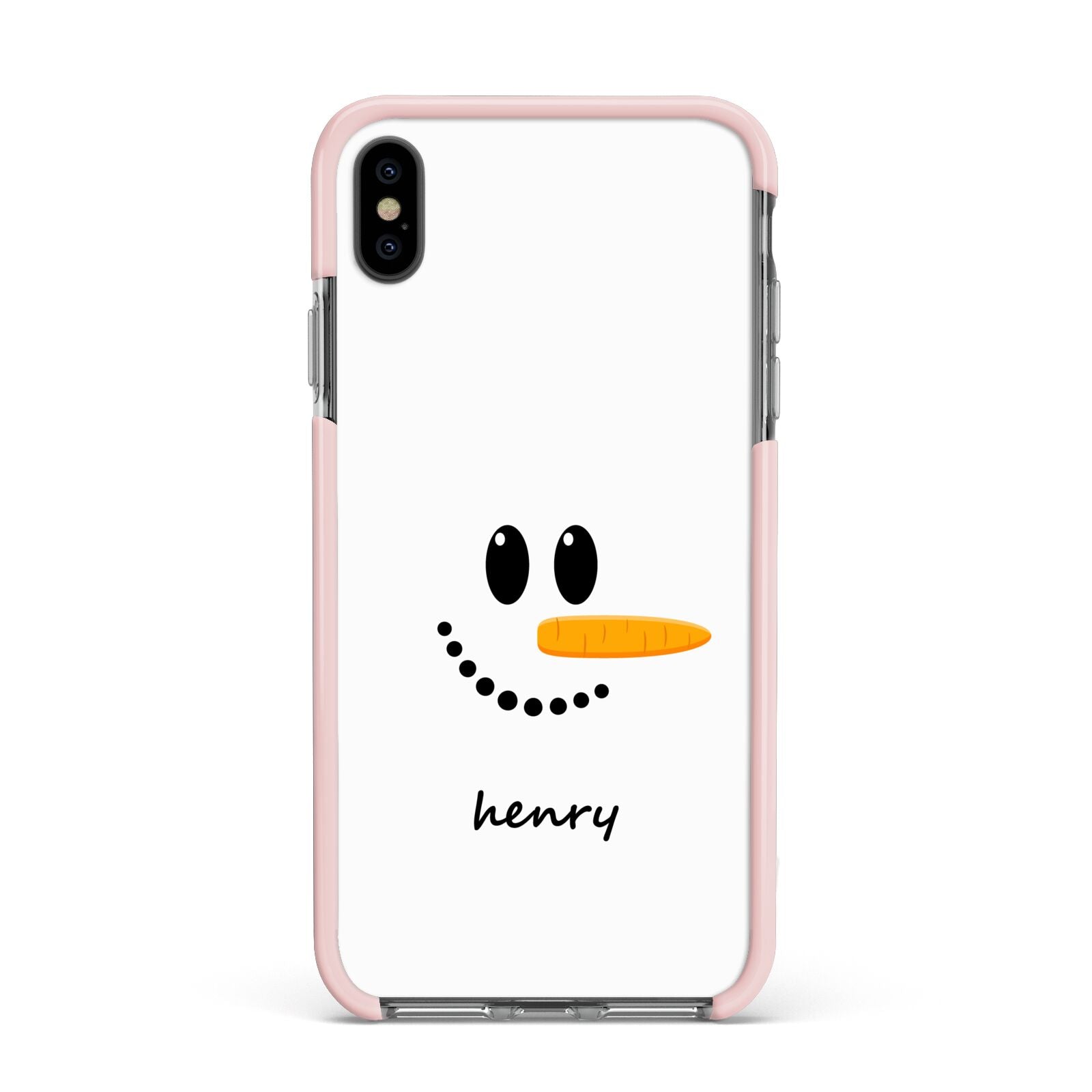 Personalised Snowman Apple iPhone Xs Max Impact Case Pink Edge on Black Phone