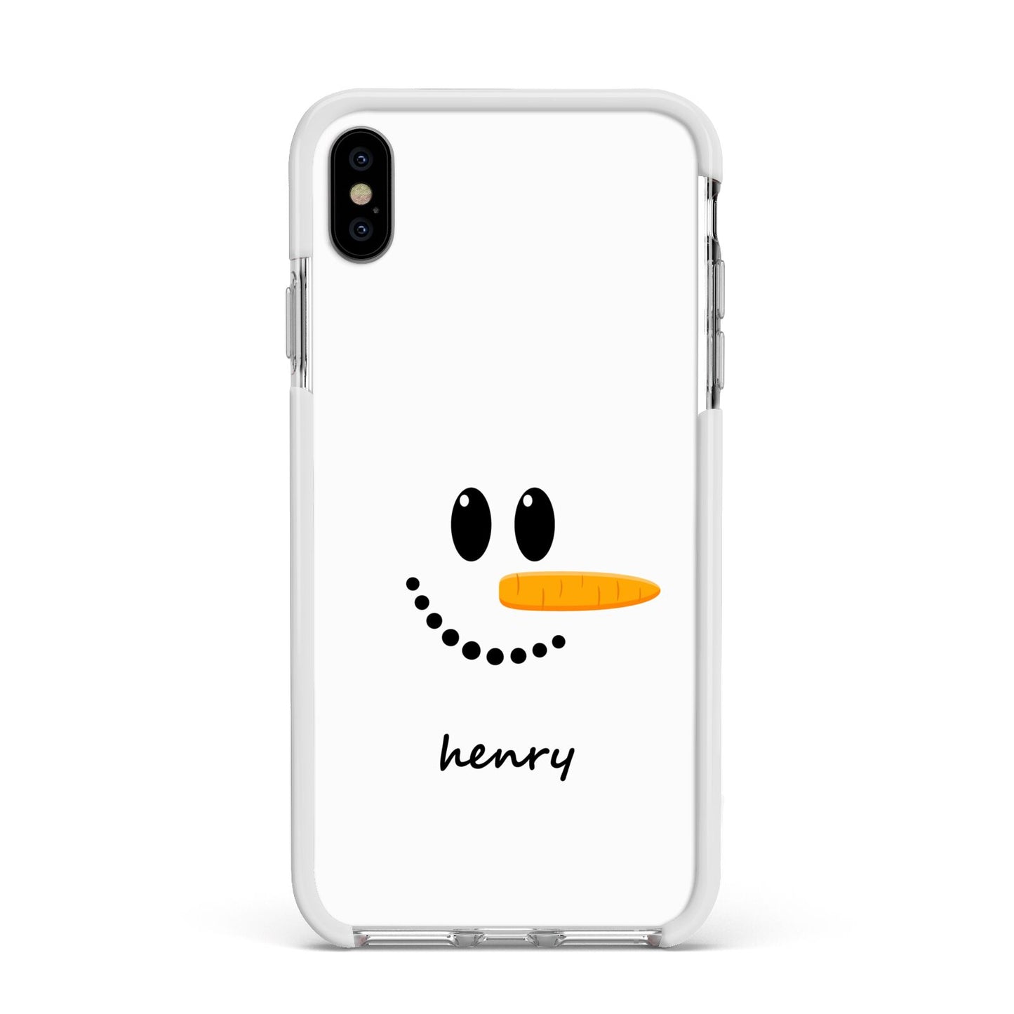 Personalised Snowman Apple iPhone Xs Max Impact Case White Edge on Silver Phone