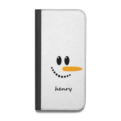 Personalised Snowman Vegan Leather Flip iPhone Case