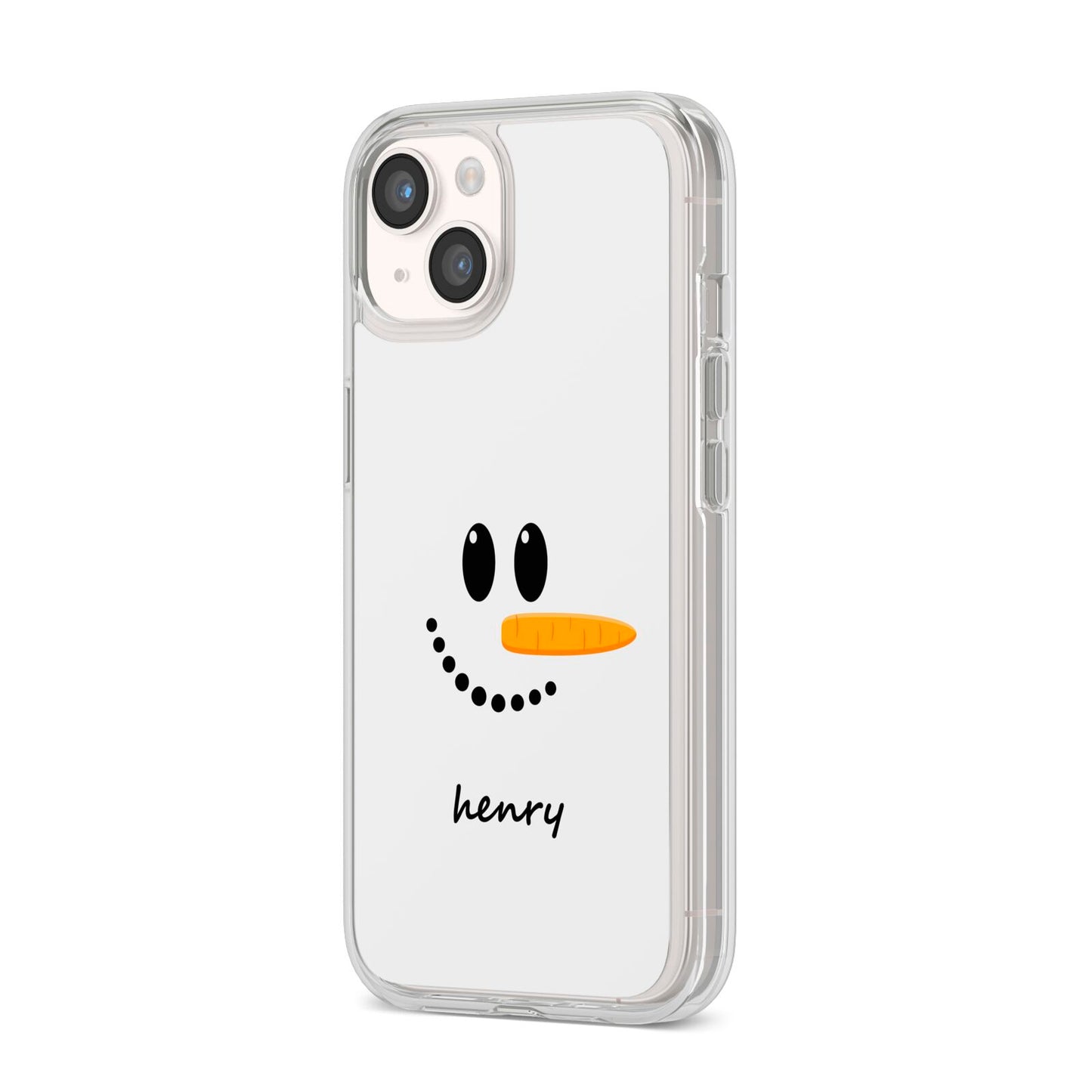 Personalised Snowman iPhone 14 Clear Tough Case Starlight Angled Image