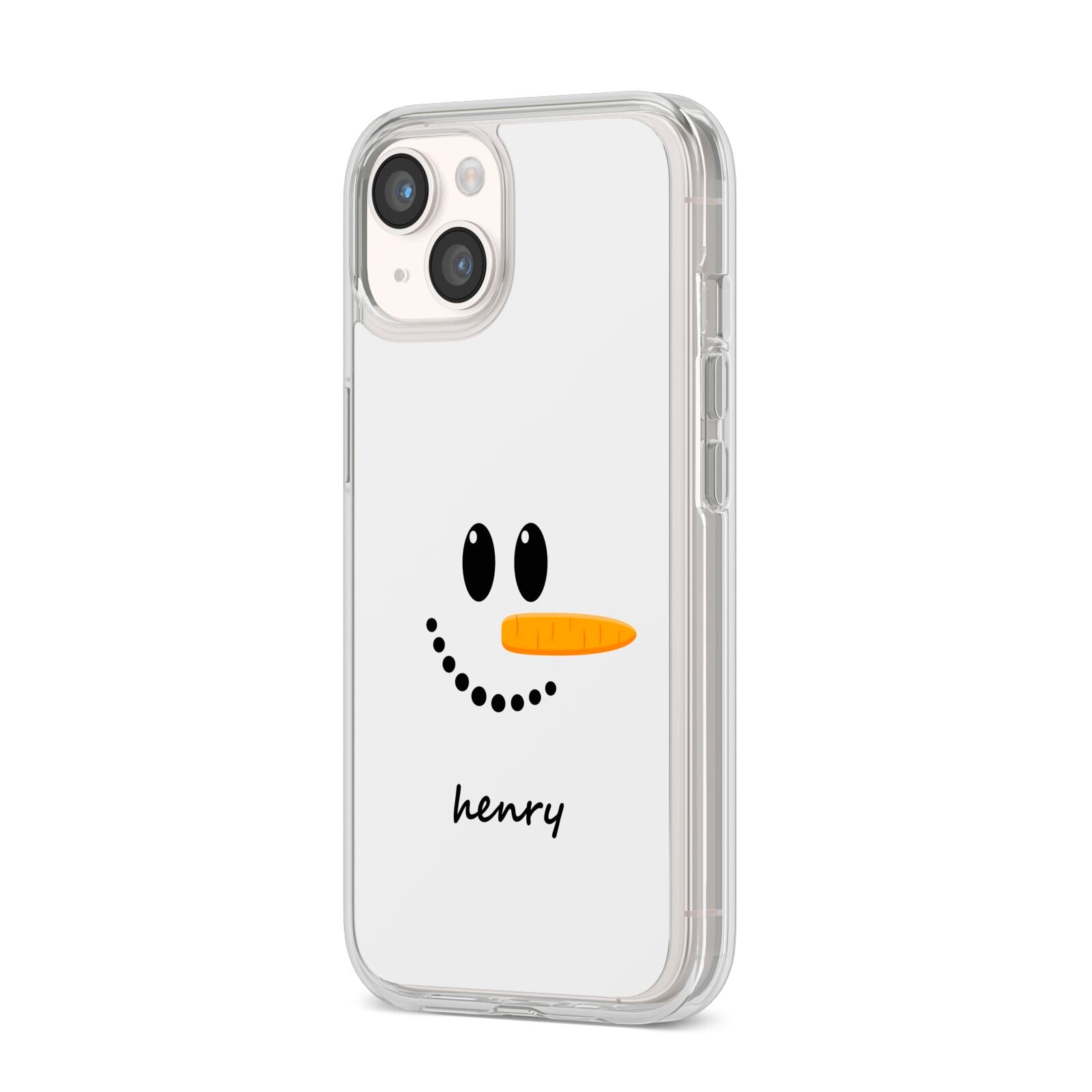 Personalised Snowman iPhone 14 Clear Tough Case Starlight Angled Image