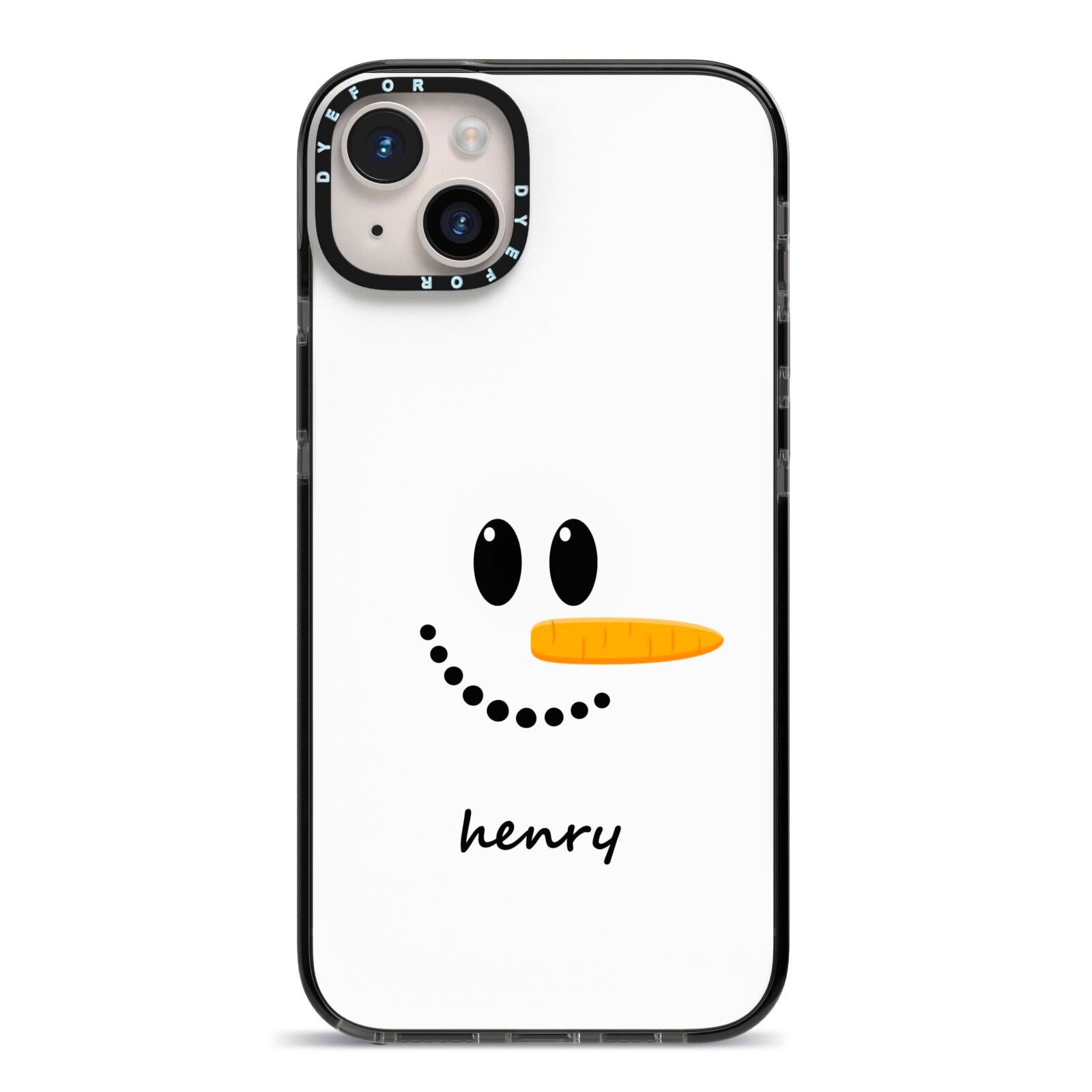 Personalised Snowman iPhone 14 Plus Black Impact Case on Silver phone