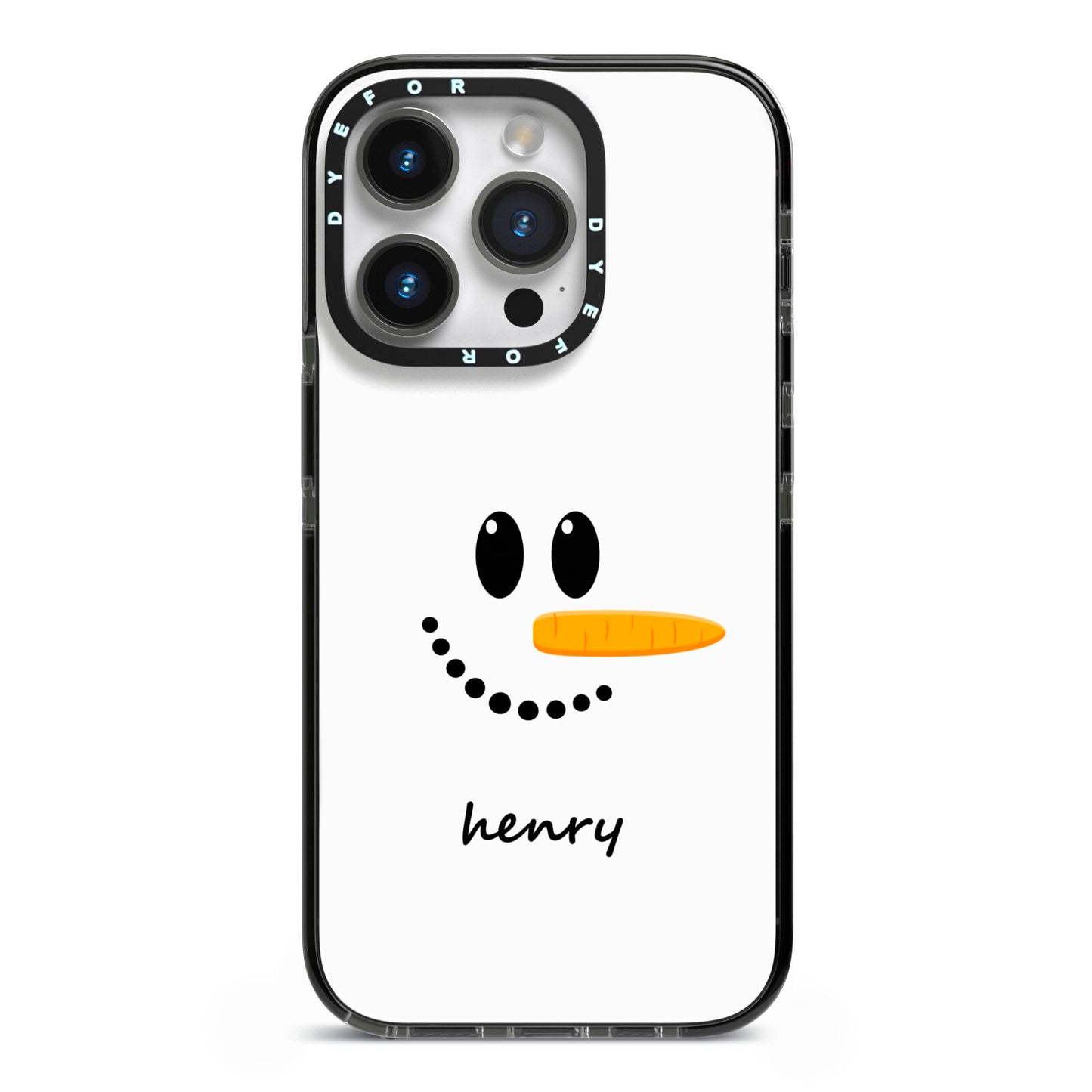 Personalised Snowman iPhone 14 Pro Black Impact Case on Silver phone