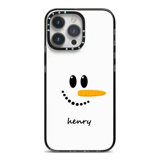 Personalised Snowman iPhone 14 Pro Max Black Impact Case on Silver phone
