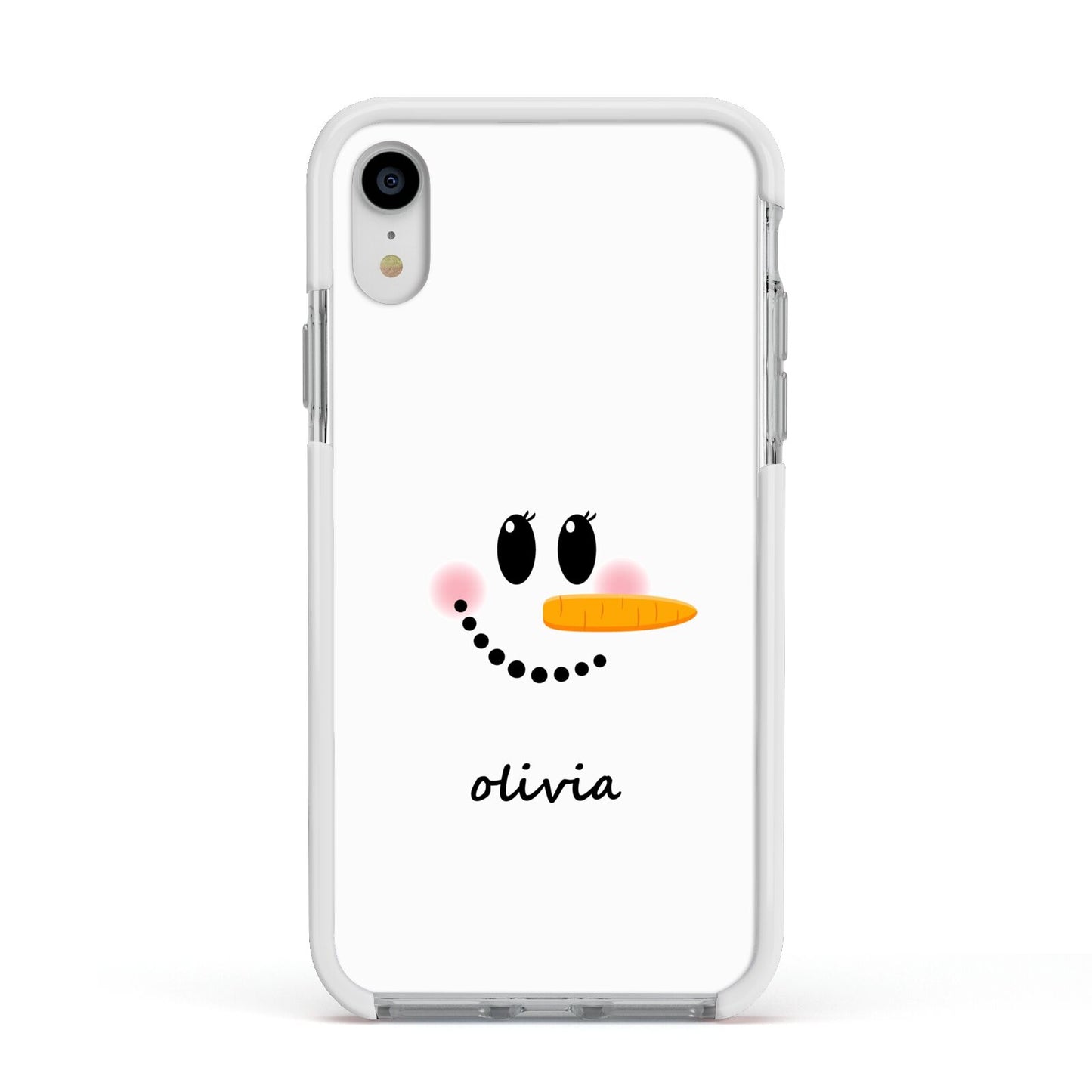 Personalised Snowwoman Apple iPhone XR Impact Case White Edge on Silver Phone