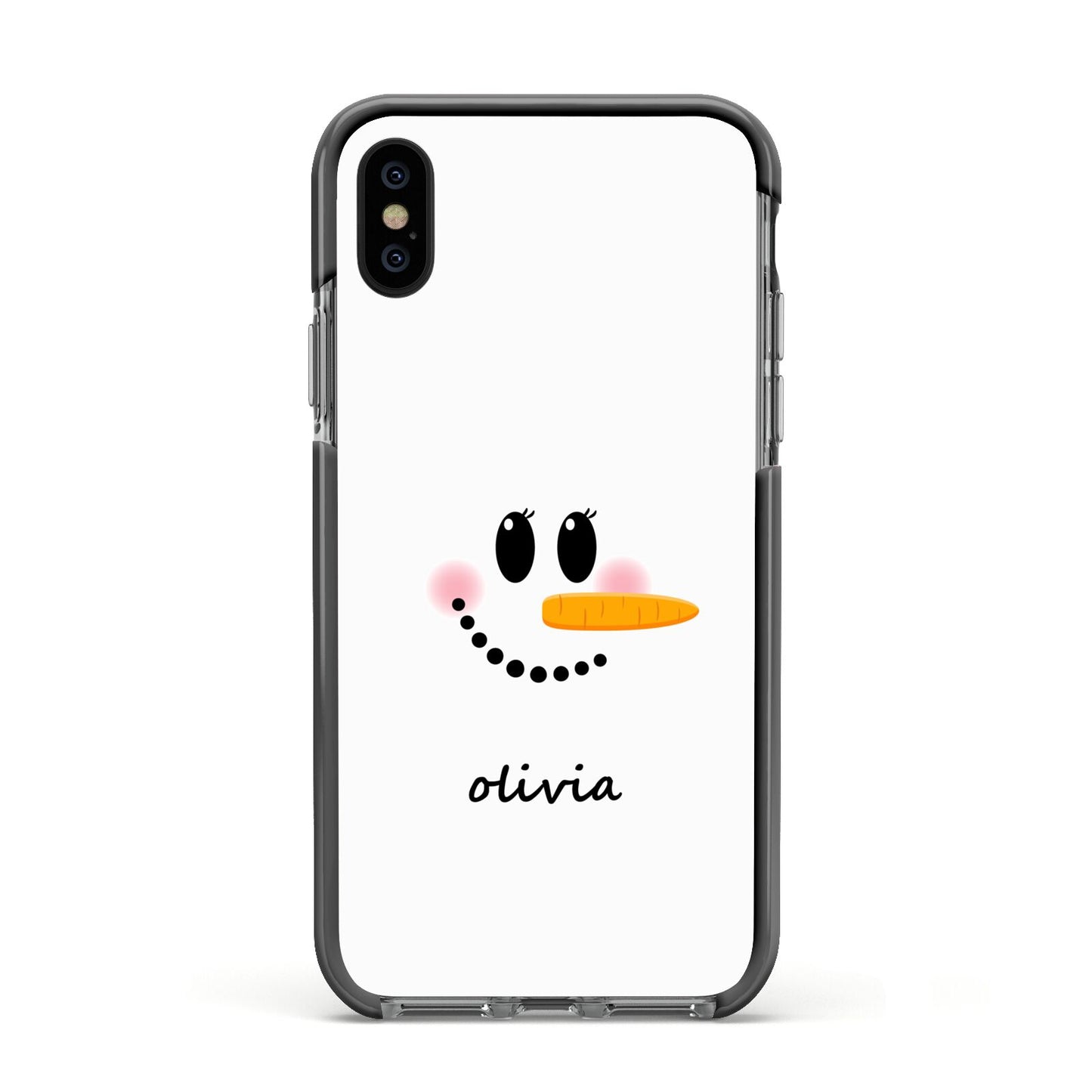 Personalised Snowwoman Apple iPhone Xs Impact Case Black Edge on Black Phone