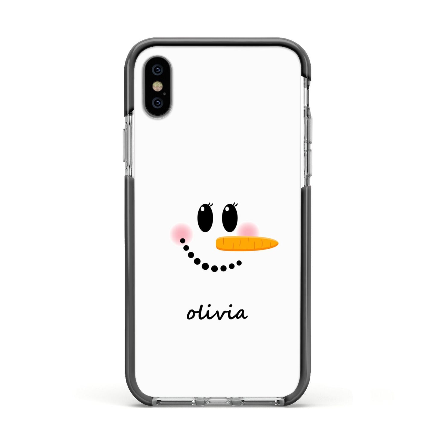 Personalised Snowwoman Apple iPhone Xs Impact Case Black Edge on Silver Phone