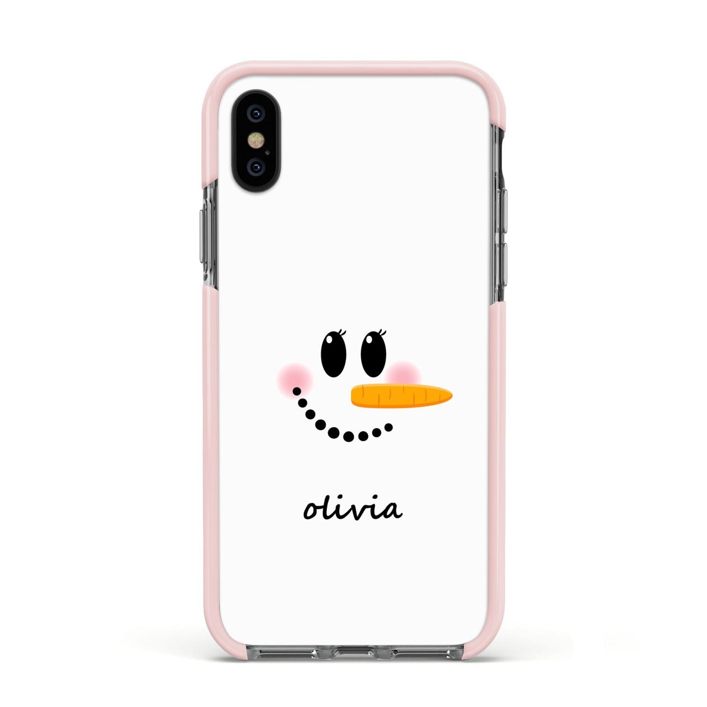 Personalised Snowwoman Apple iPhone Xs Impact Case Pink Edge on Black Phone