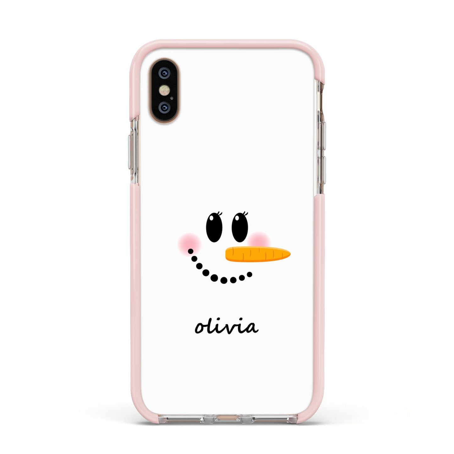 Personalised Snowwoman Apple iPhone Xs Impact Case Pink Edge on Gold Phone